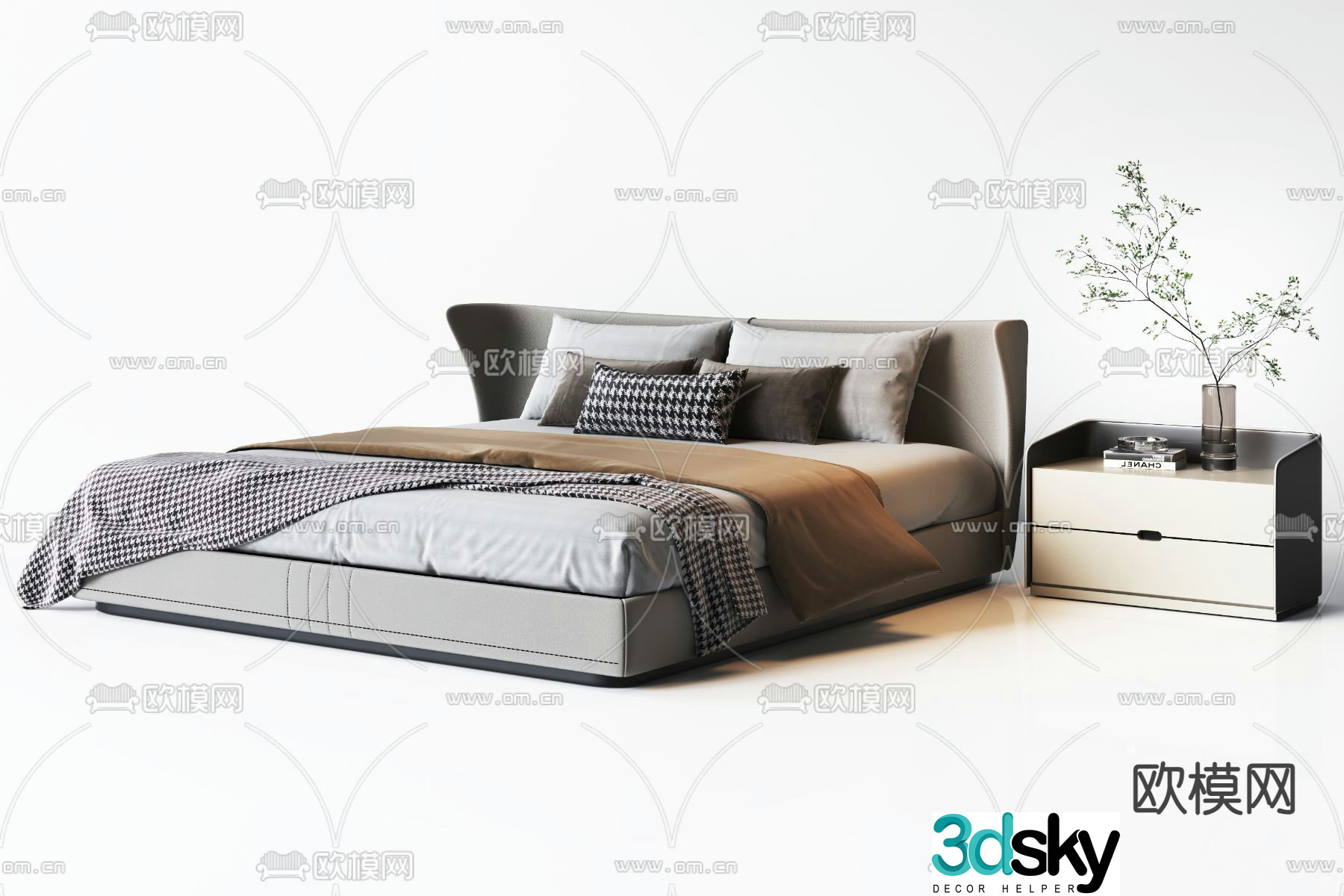 Modern double bed 3d model