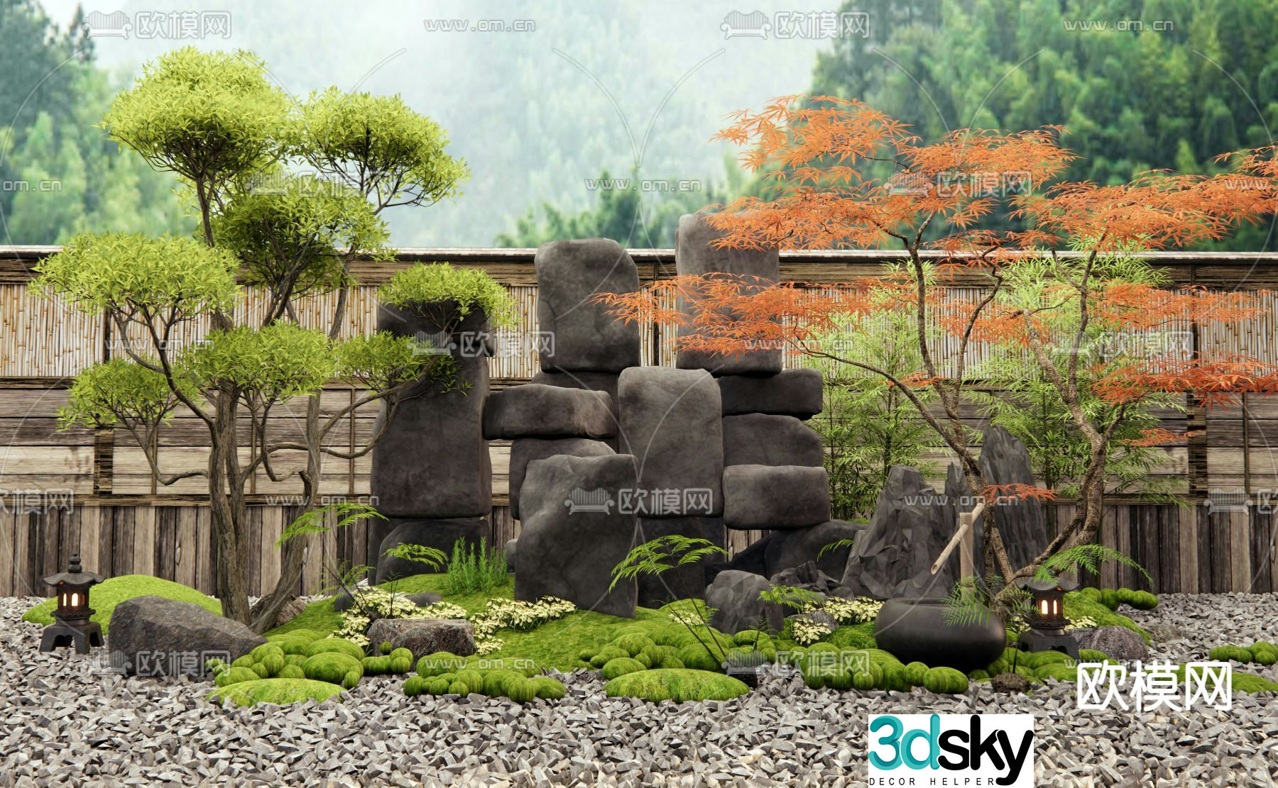 Japanese landscape stone rockery dry landscape micro-terrain 3D model