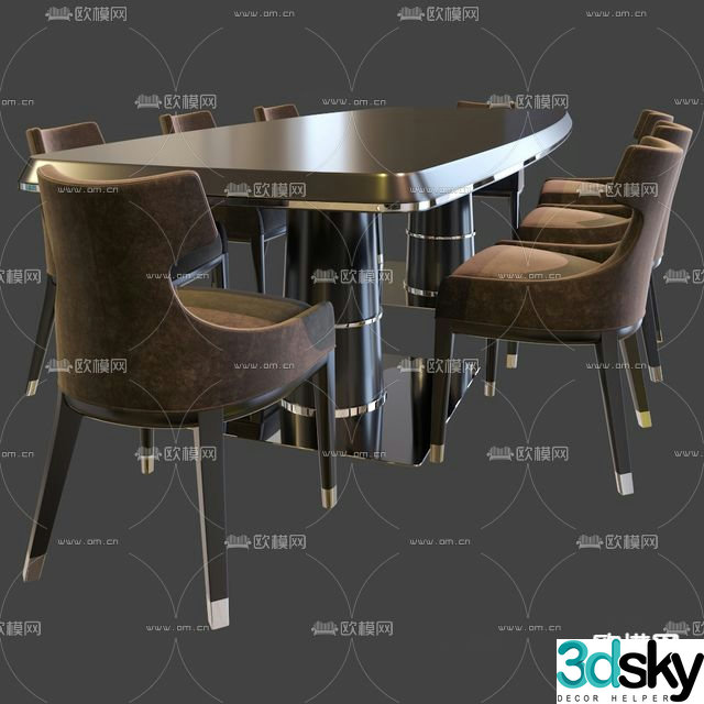 Light luxury dining table and chair 3D model