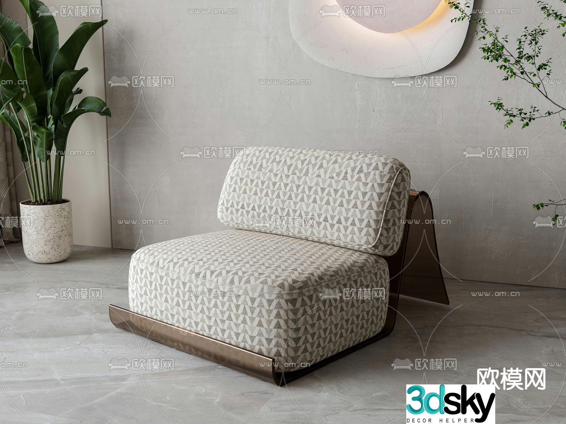 Single sofa fabric sofa 3d model