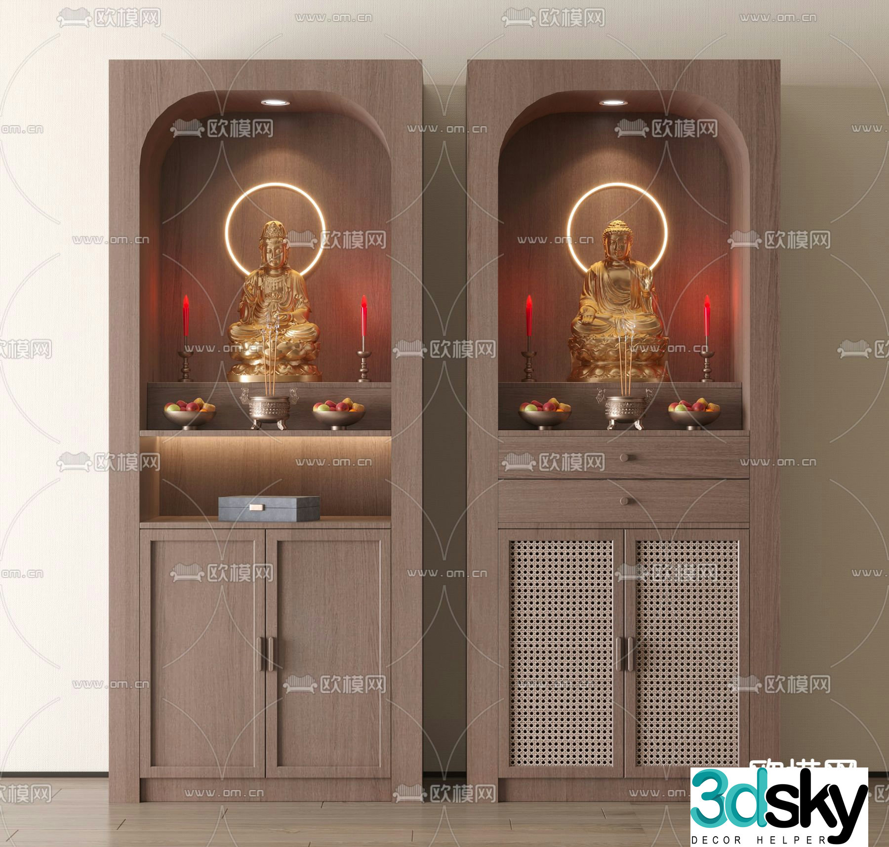 New Chinese style Buddhist niche god cabinet 3D model of worship platform