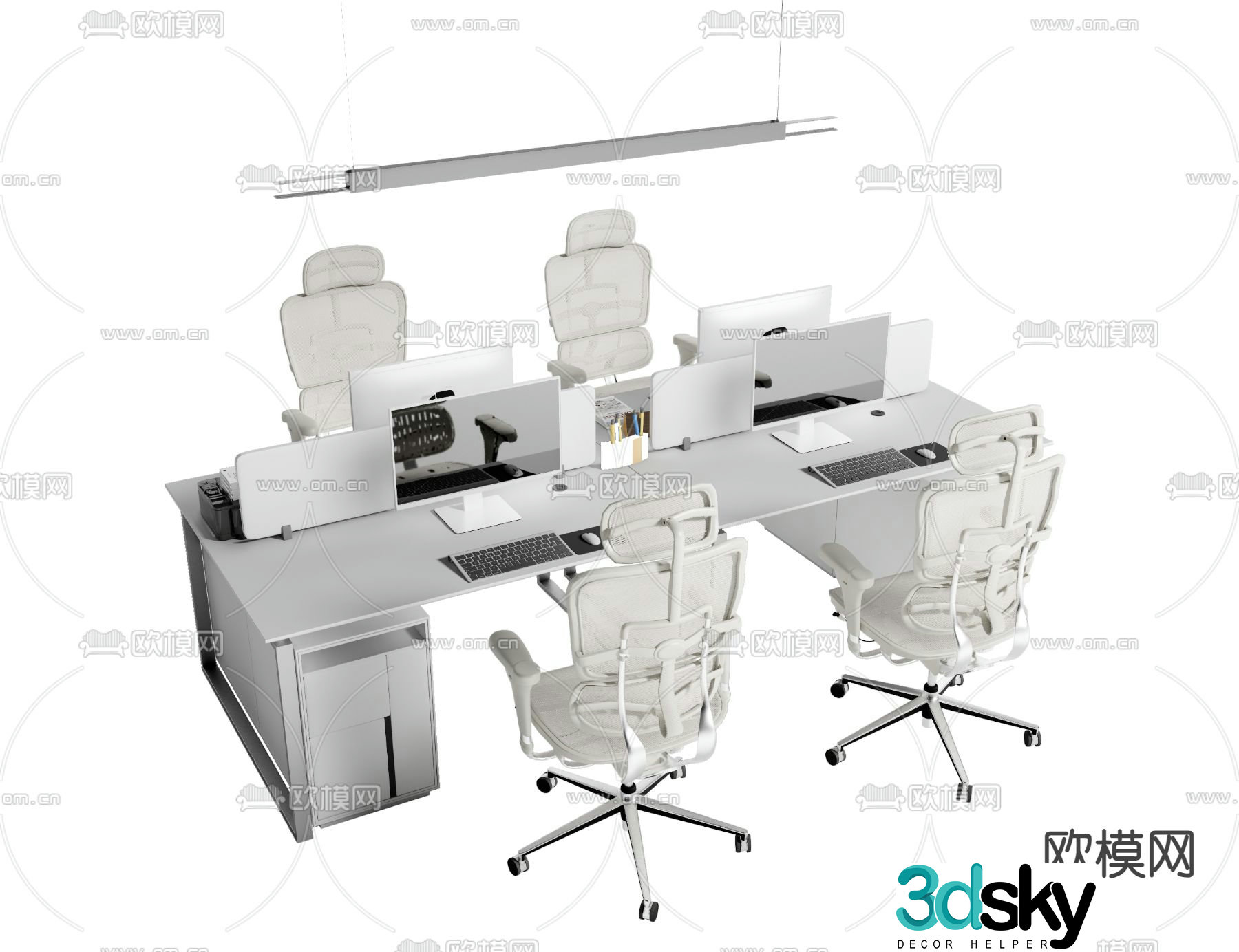 Work station office desk chair screen card position 3d model