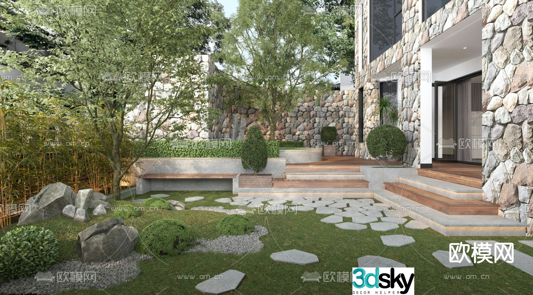 Courtyard landscape garden 3d model