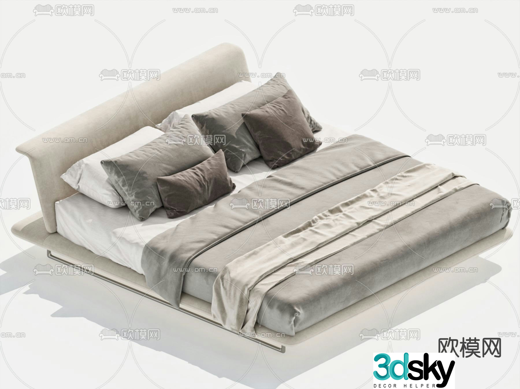 Modern double bed suspended bed 3d model