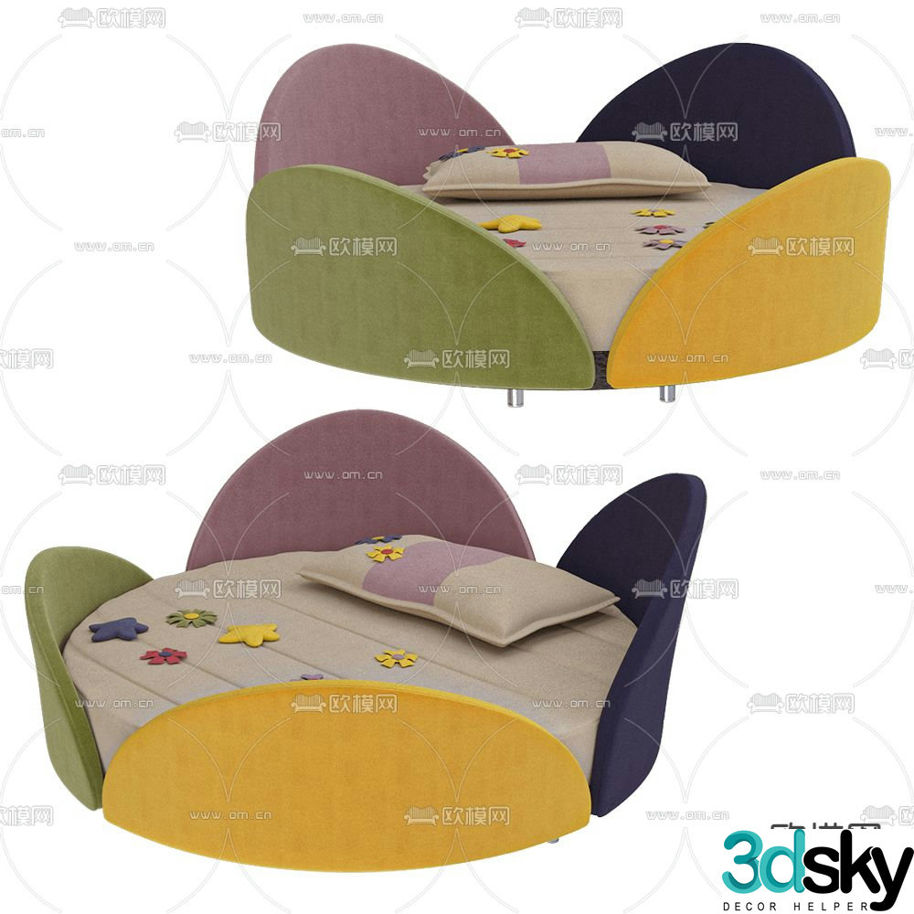 round bed children’s bed petal bed 3d model