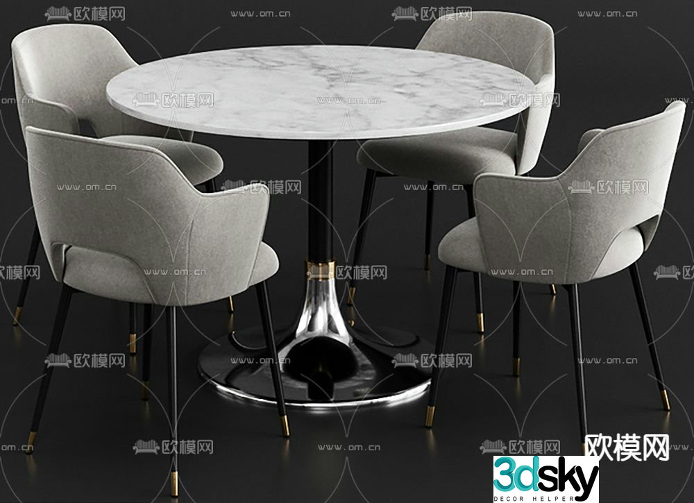 Marble dining table round dining table 3d model
