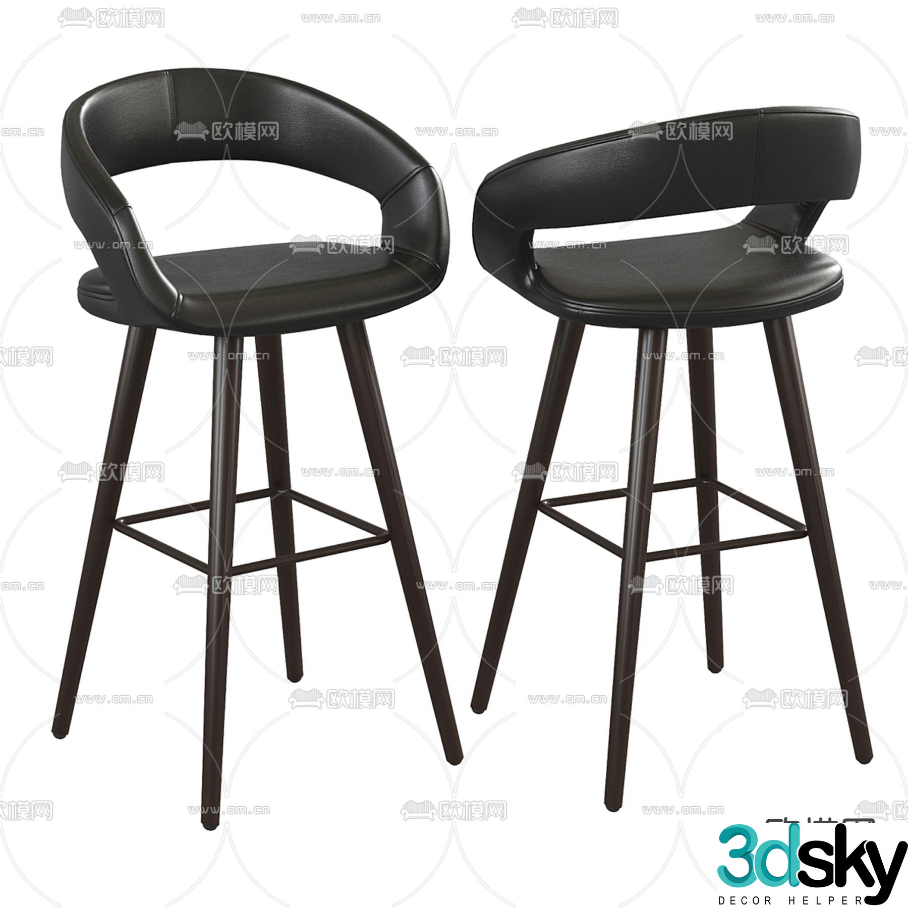 Backrest bar stool bar stool 3d model