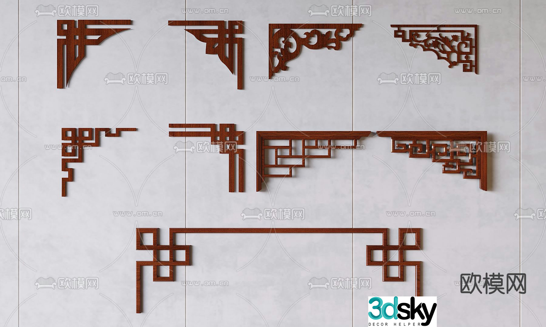 Chinese carving corner line corner flower 3D model