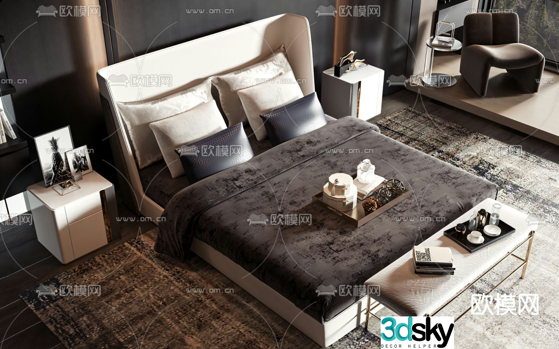 New Chinese style double bed 3d model