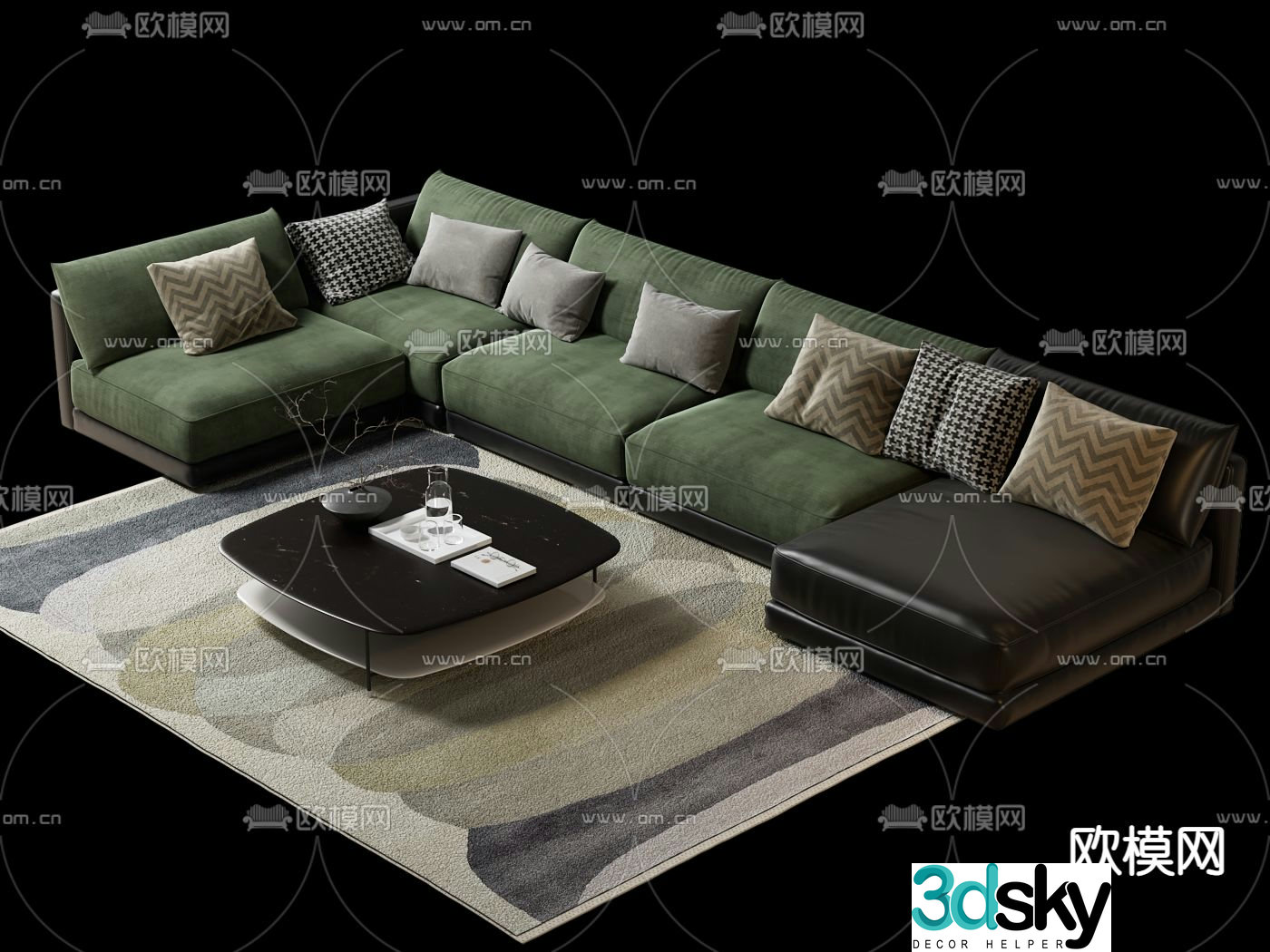 Fabric multi-person sofa corner sofa 3d model