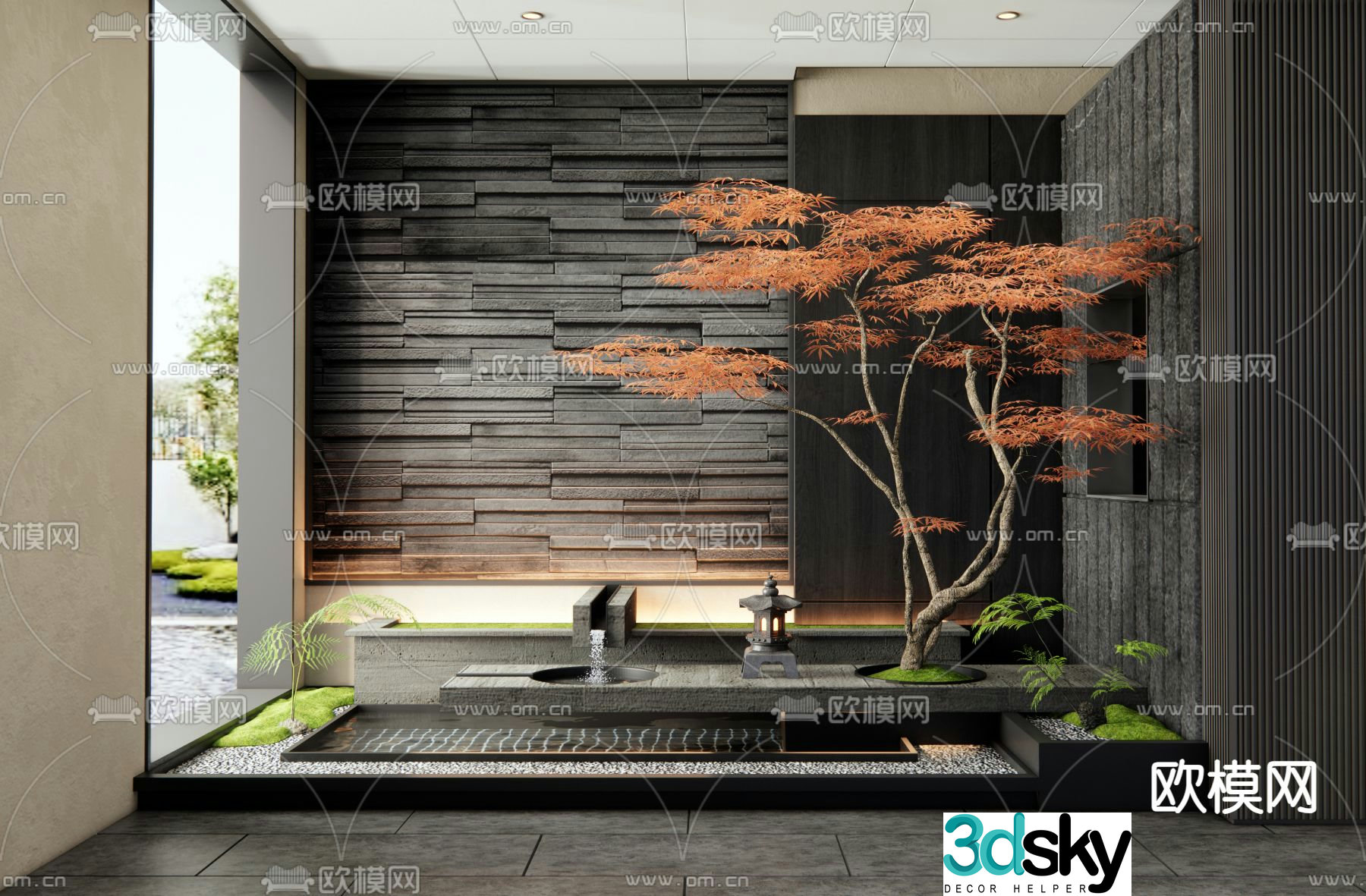 Indoor landscape maple tree landscaping 3d model