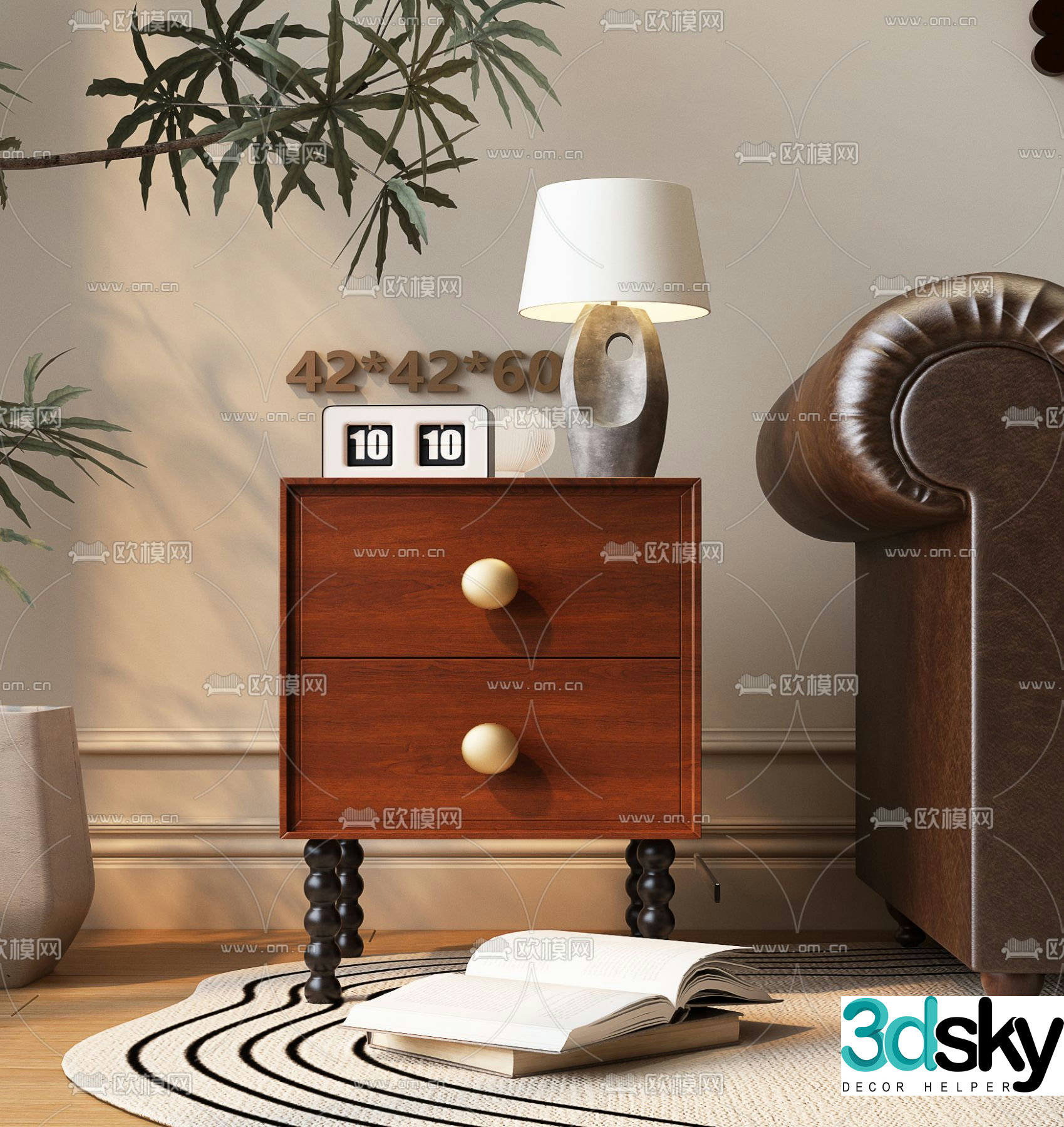Medieval style bedside table 3d model