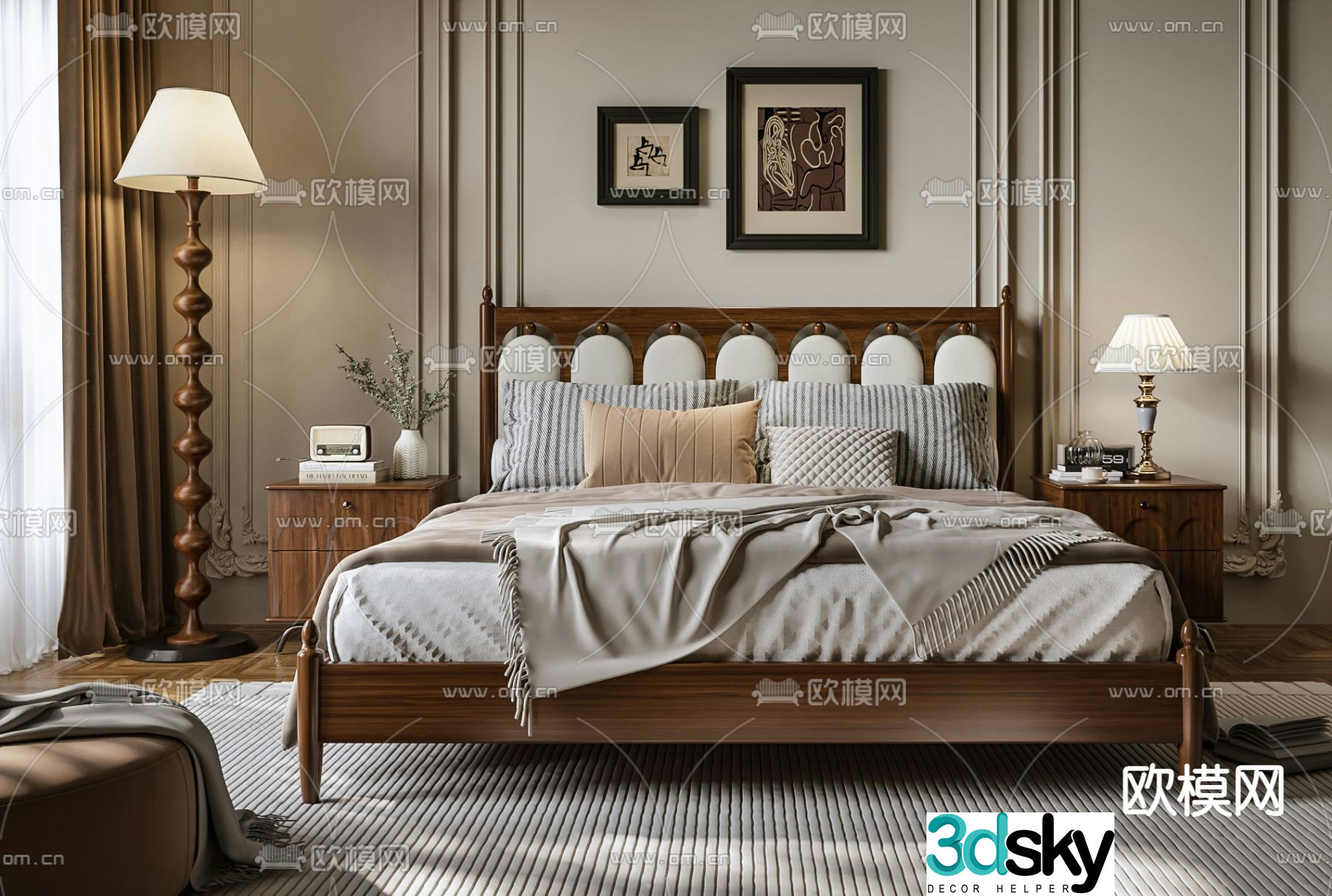 Medieval style double bed 3d model