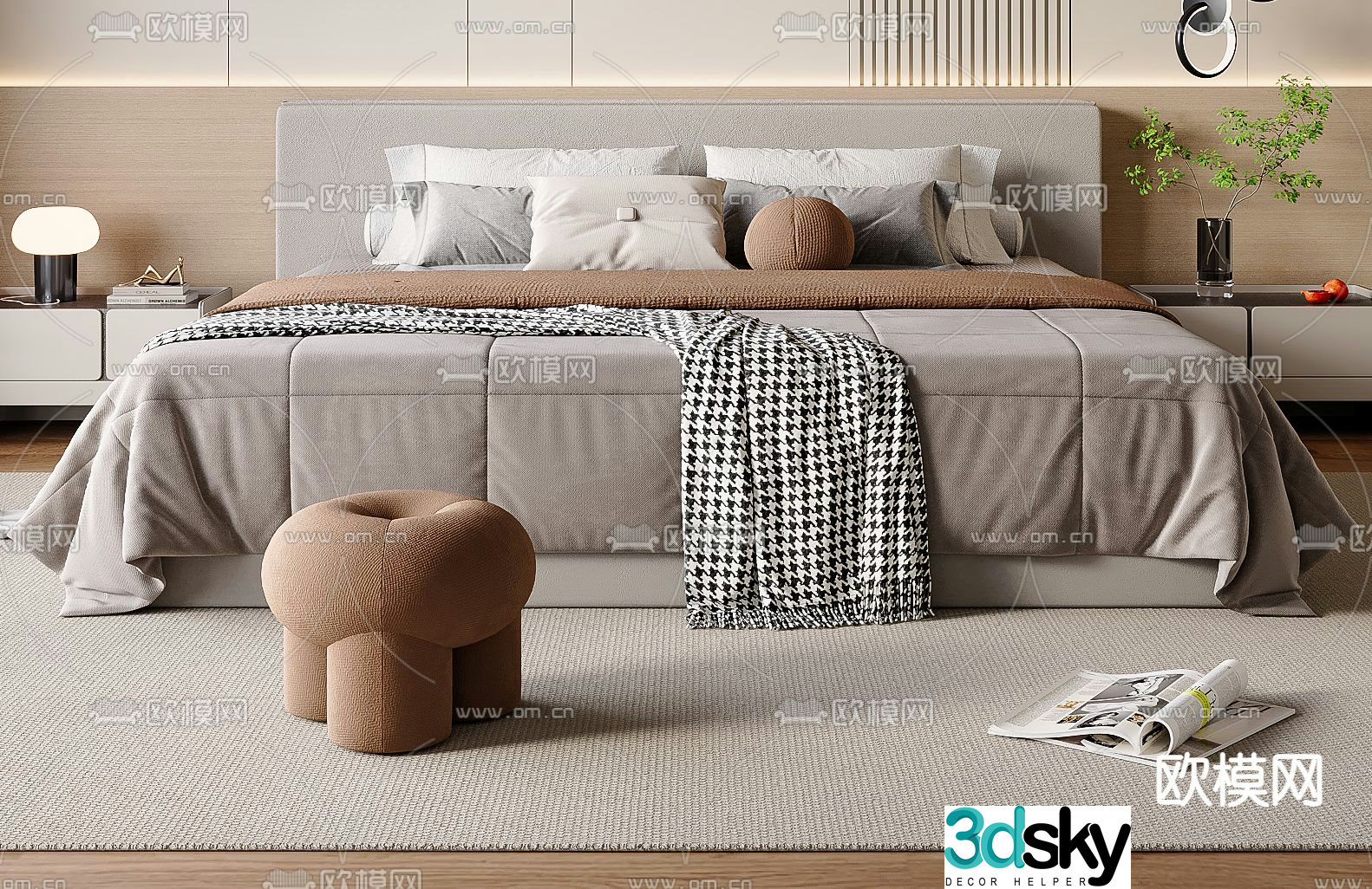 Modern double bed 3d model
