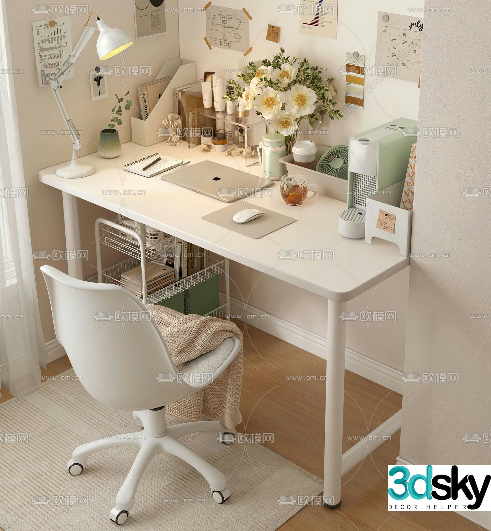 Nordic desk chair study table 3d model