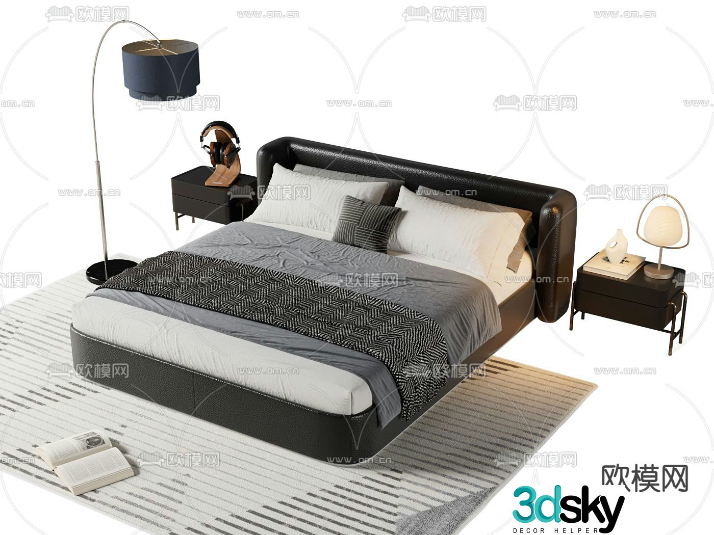 Leather double bed 3d model