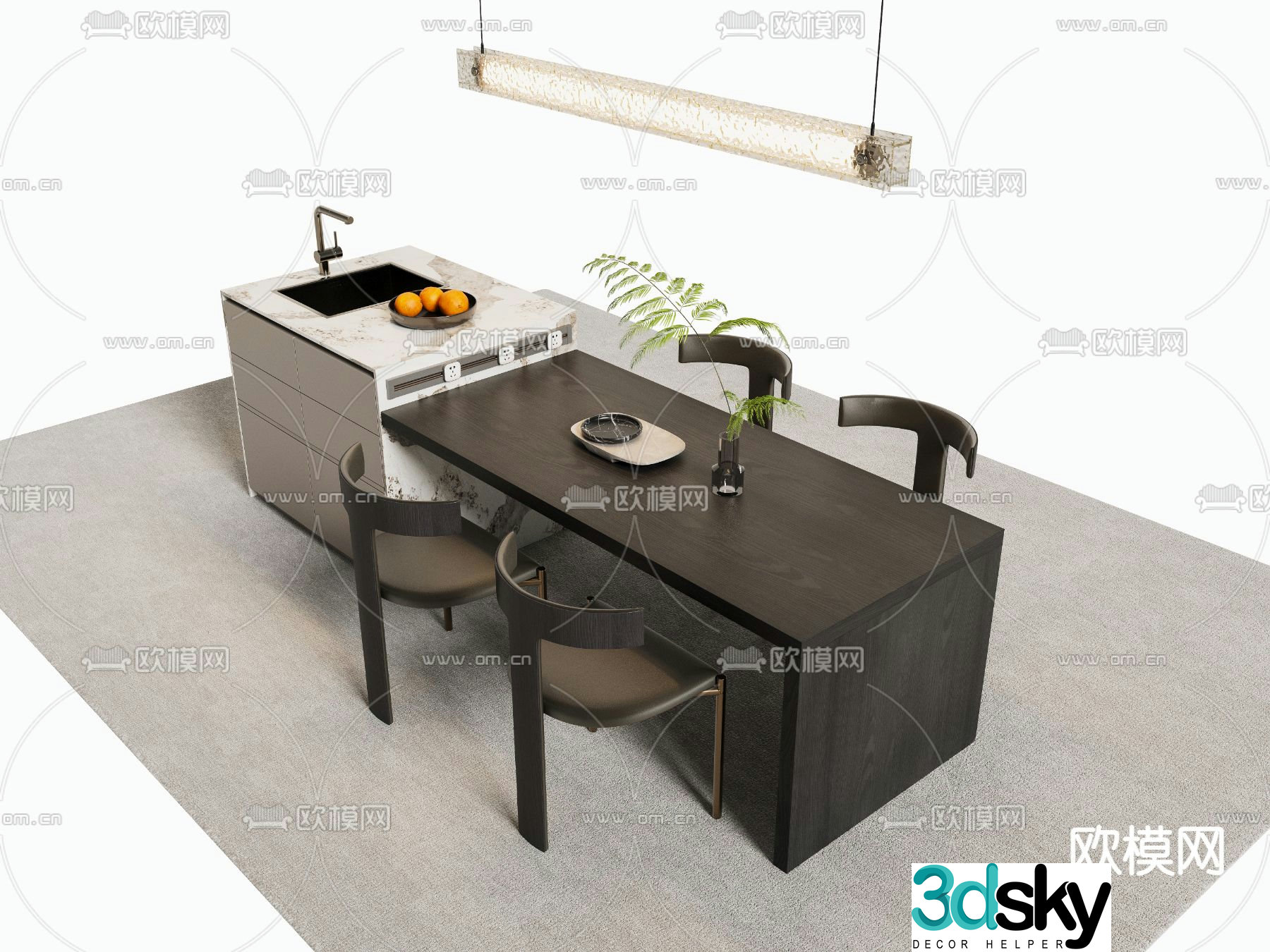 Island dining table and chair 3d model