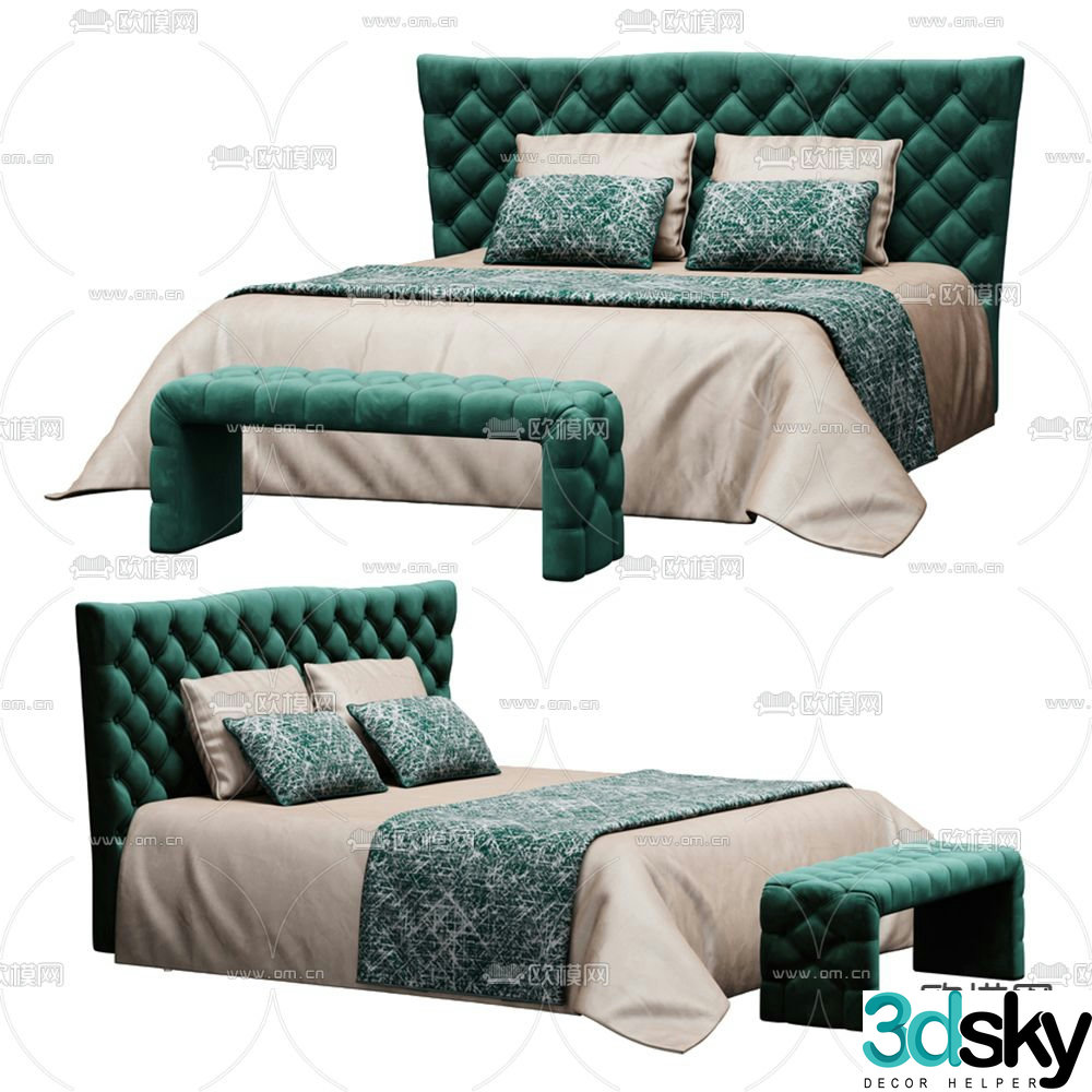 Simple European double bed 3d model