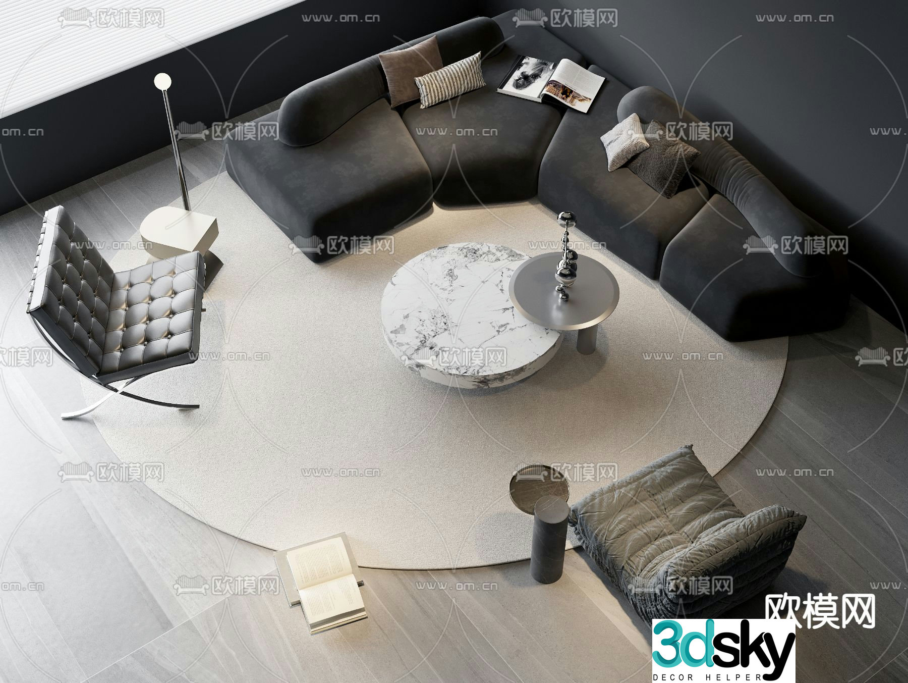 High-grade gray sofa modular sofa 3D model