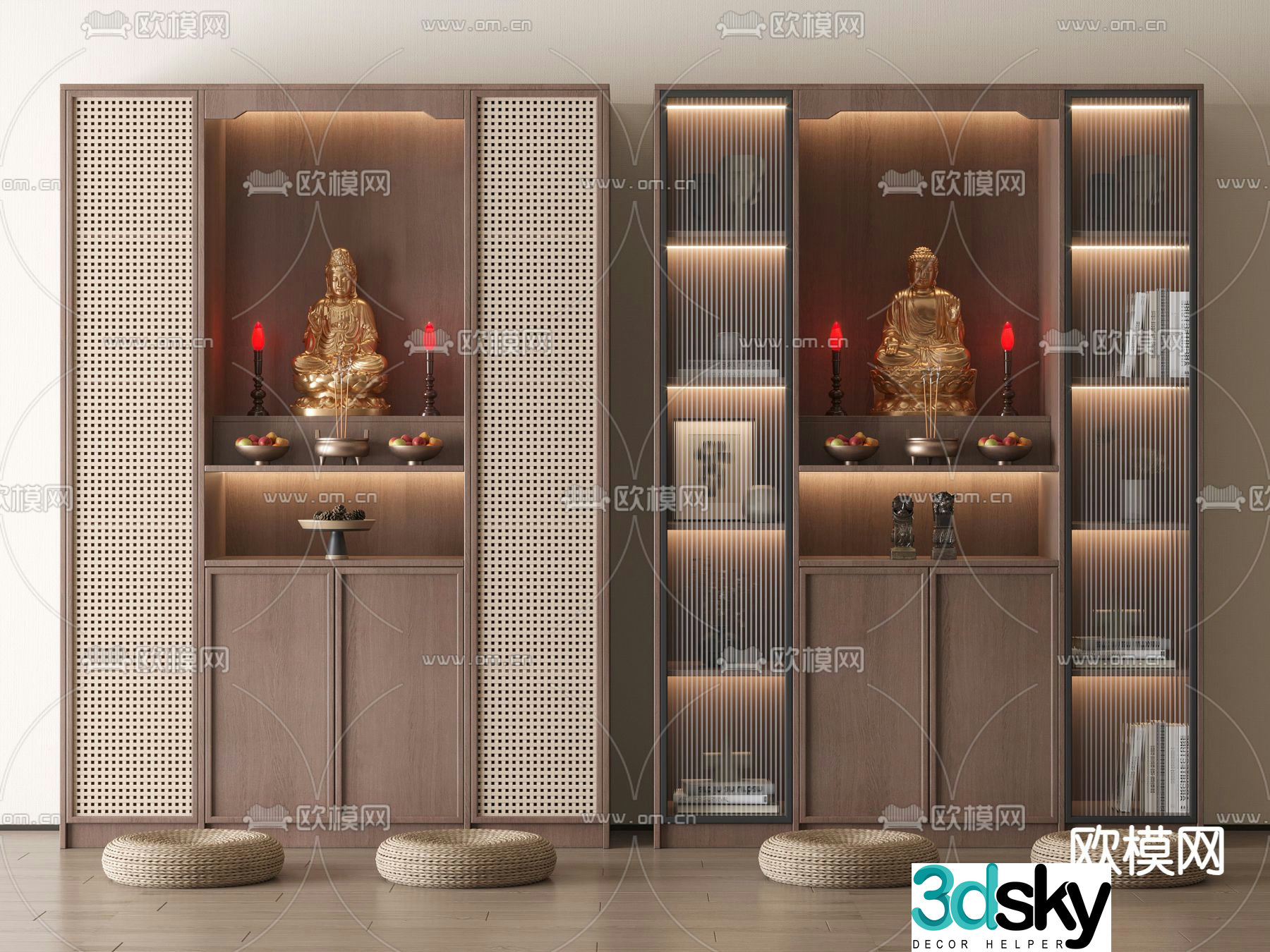 New Chinese style Buddhist niche sacred cabinet offering table 3D model