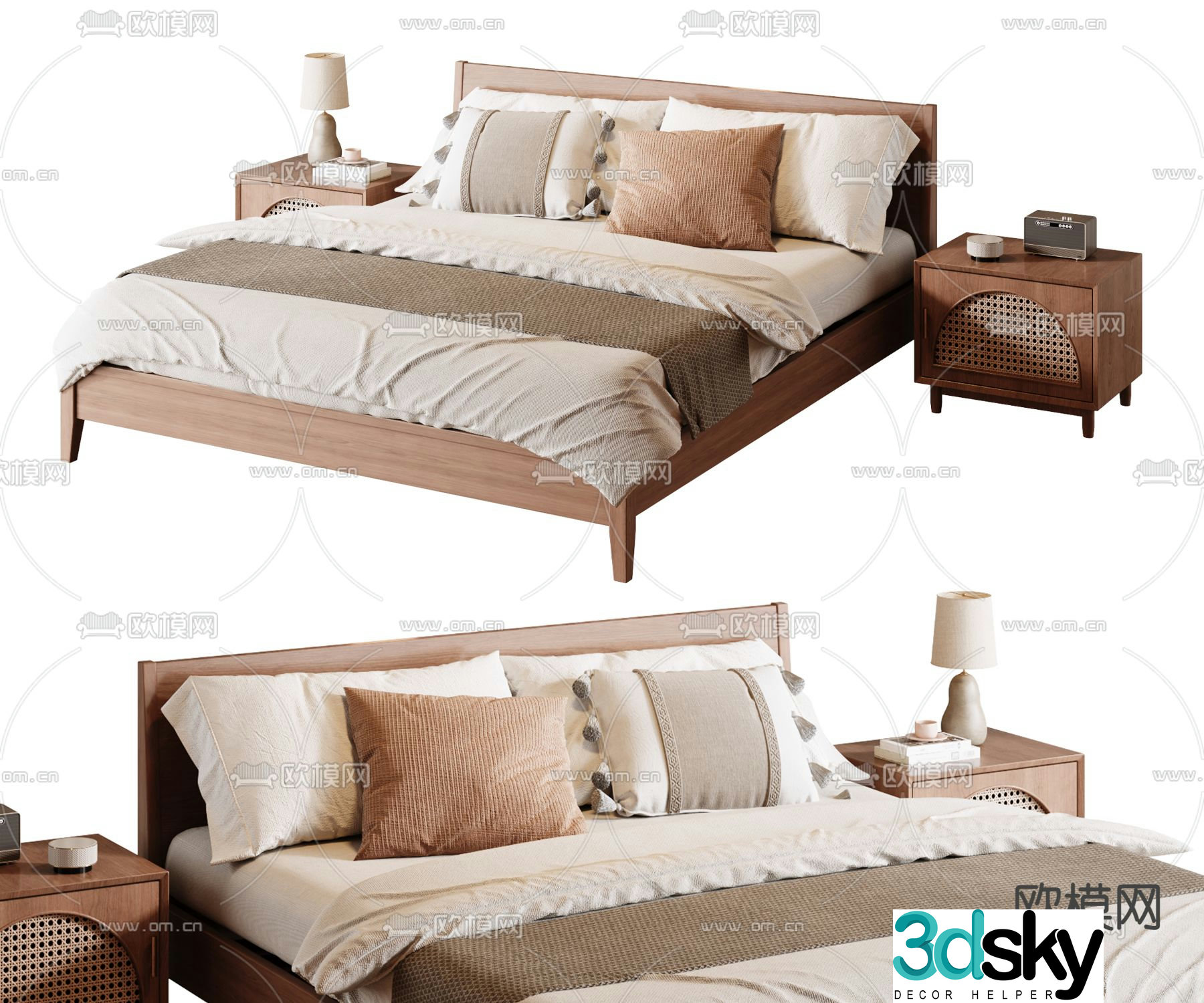 Wabi-sabi style double bed 3d model