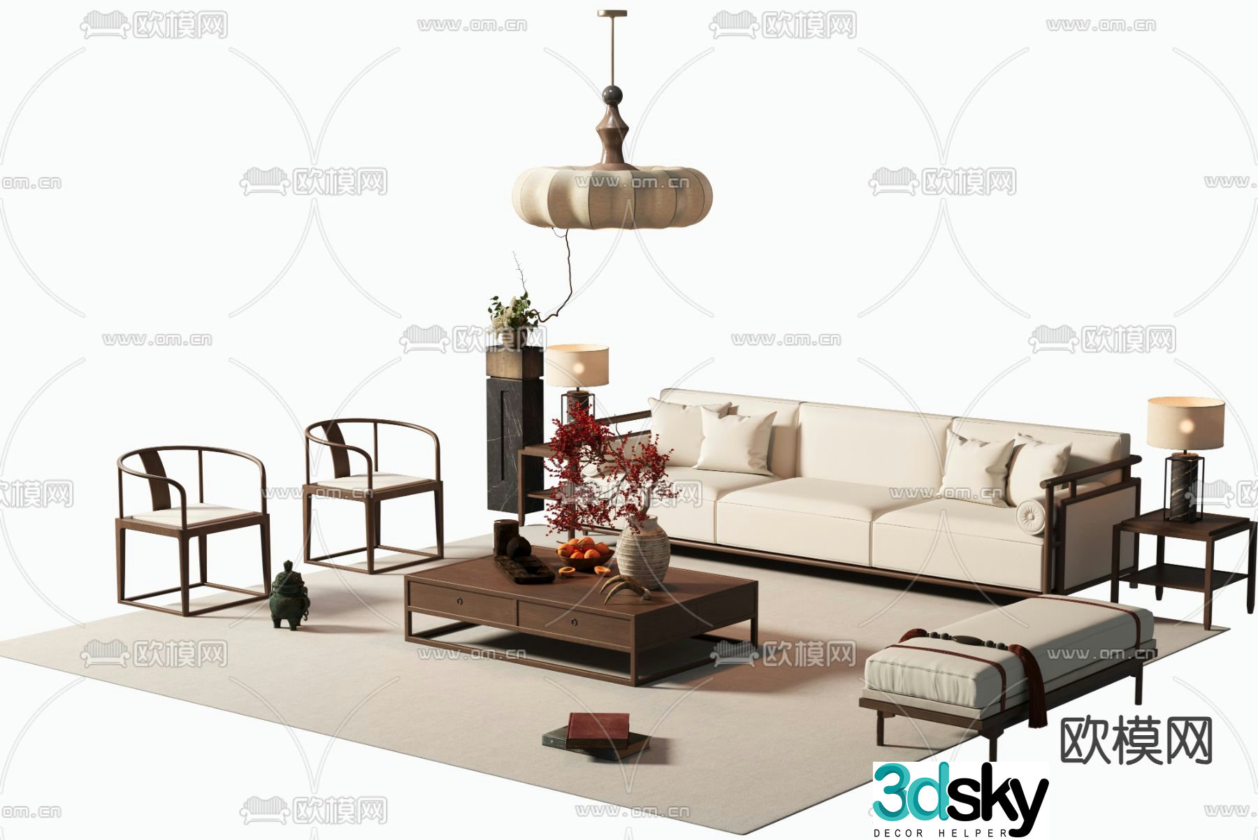 New Chinese style modular sofa 3d model