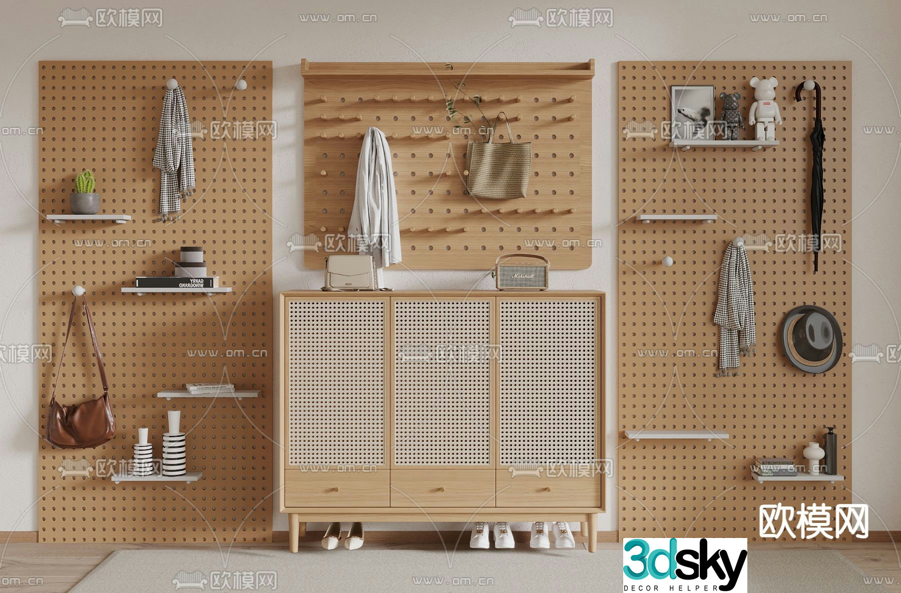 Nordic shoe cabinet hole board wall decoration 3D model