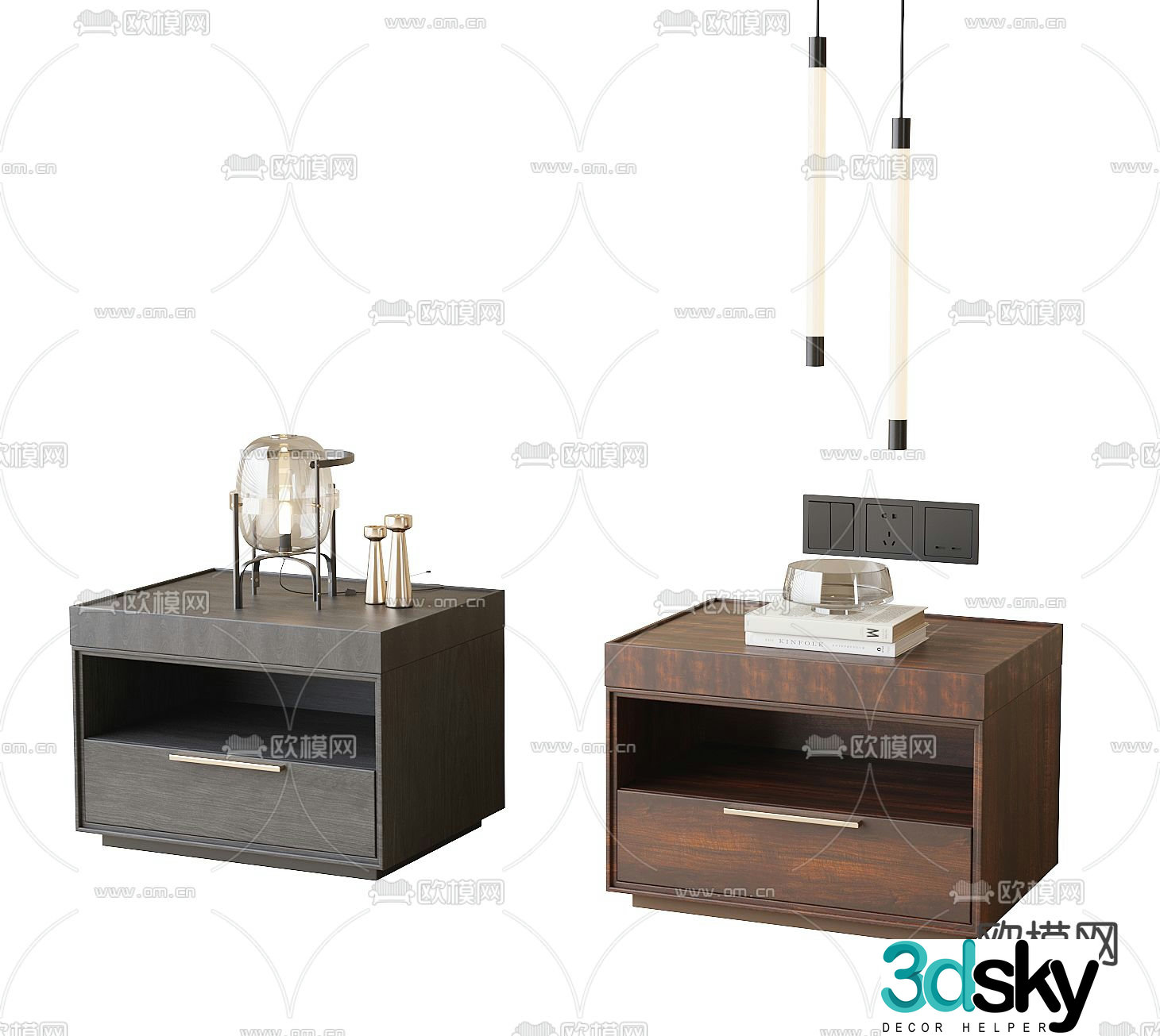 solid wood bedside table 3d model