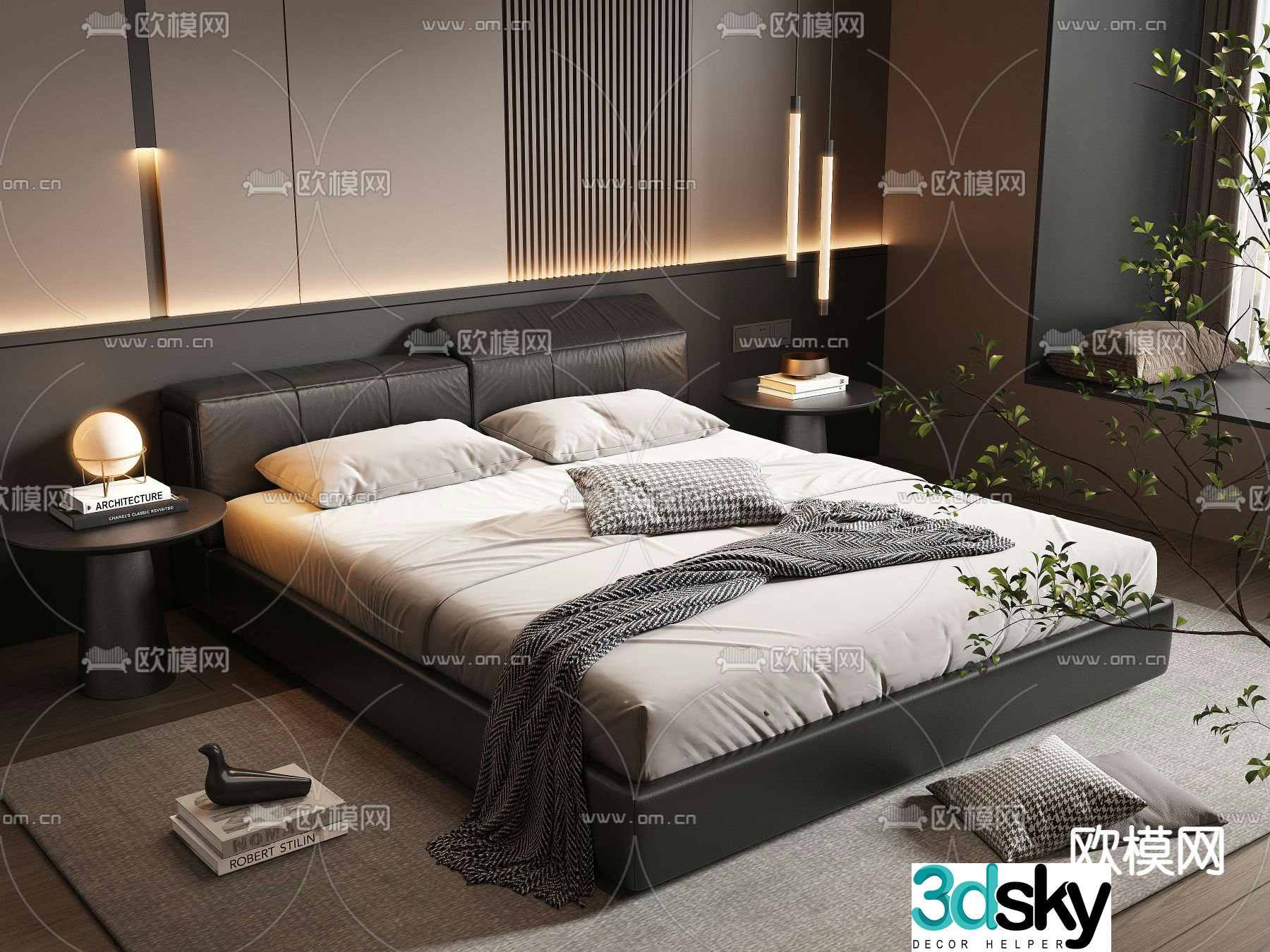 Leather double bed 3d model