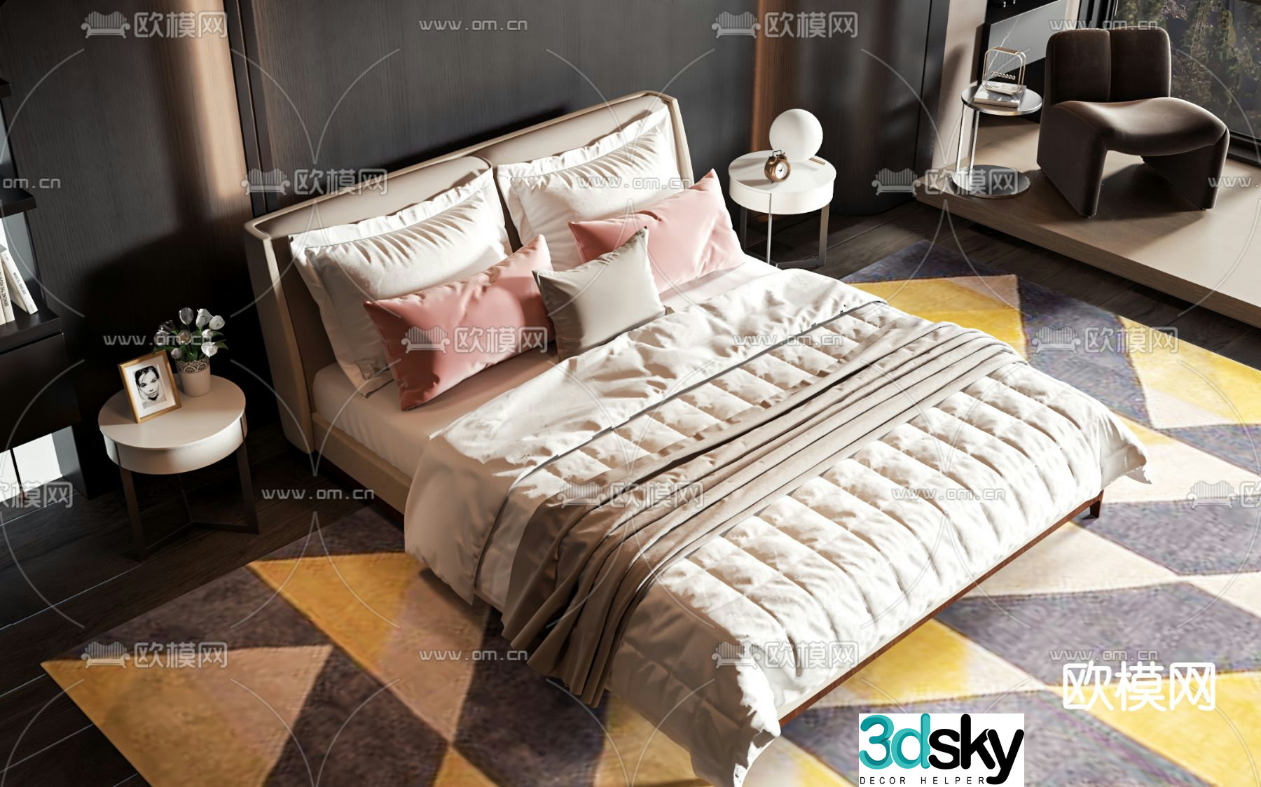 Nordic double bed 3d model