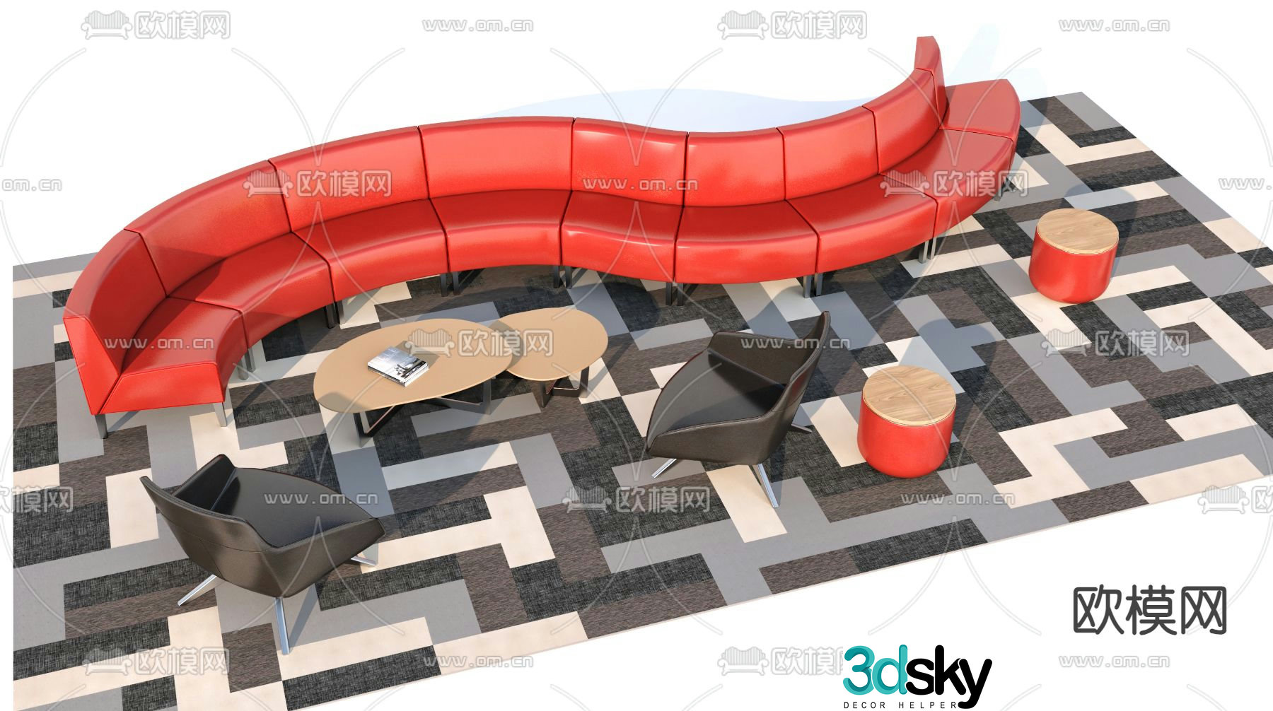 Office sofa curved sofa lobby sofa 3d model
