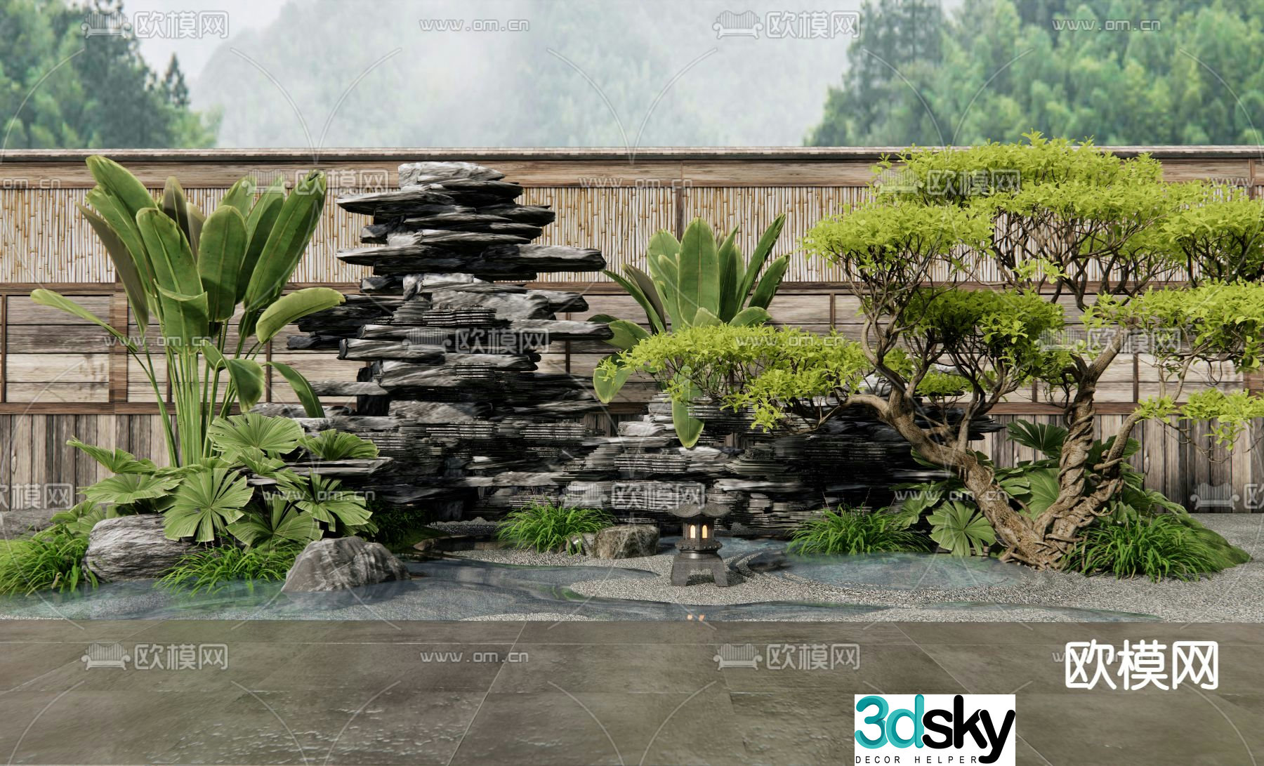 Japanese landscape stone rockery waterscape 3D model