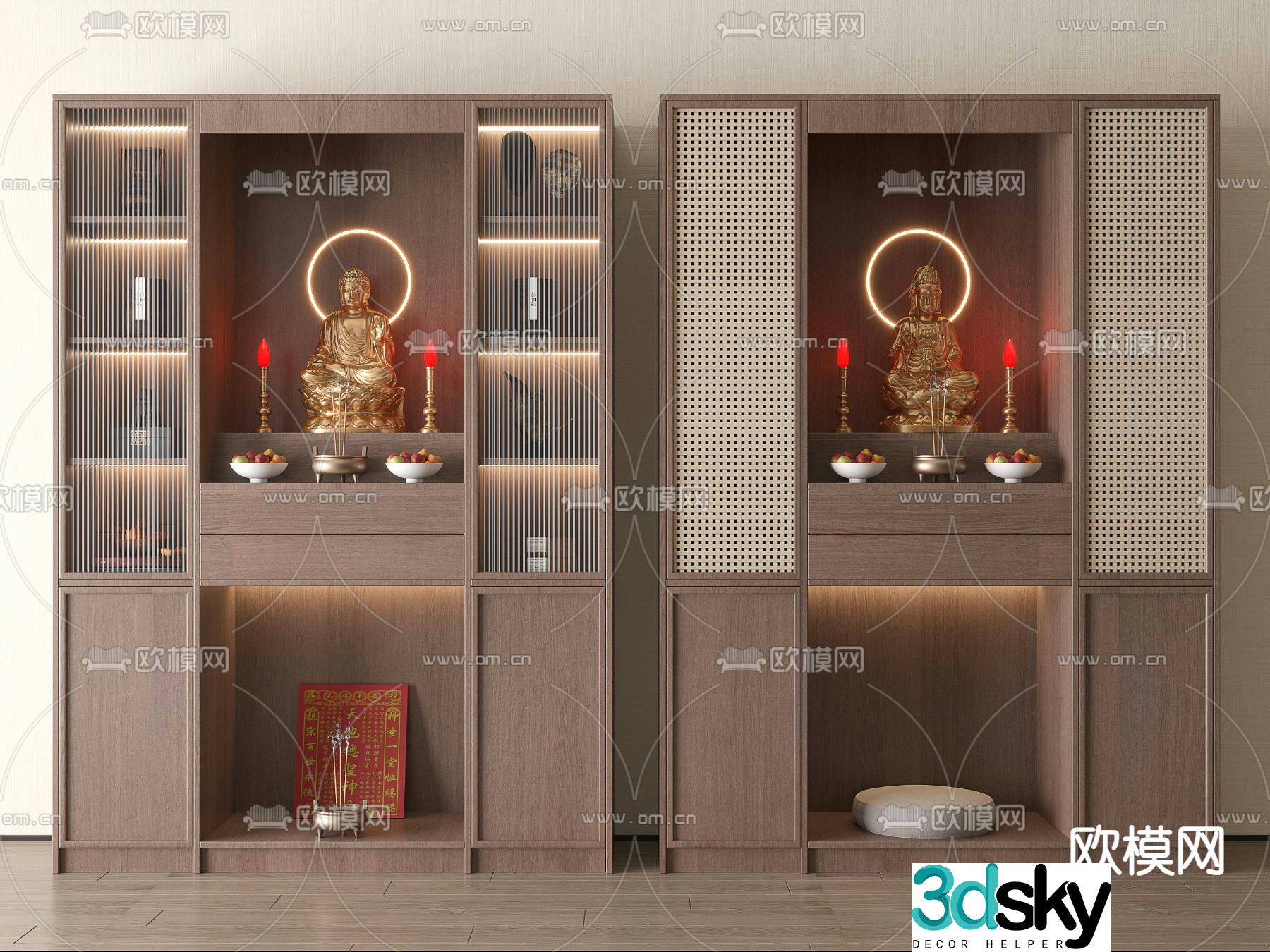 New Chinese style Buddhist niche sacred cabinet offering table 3D model