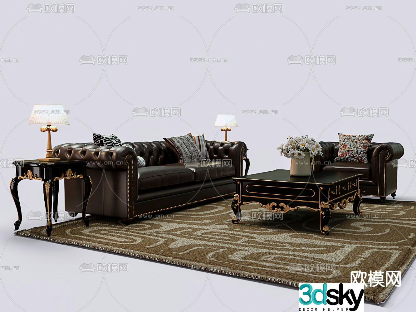 European leather sofa modular sofa 3d model