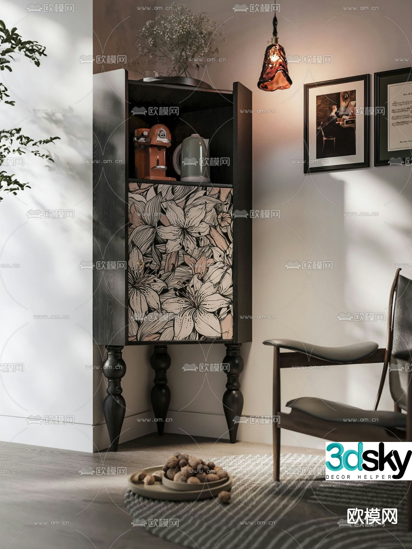 Middle-aged style decoration cabinet cabinet display cabinet 3d model