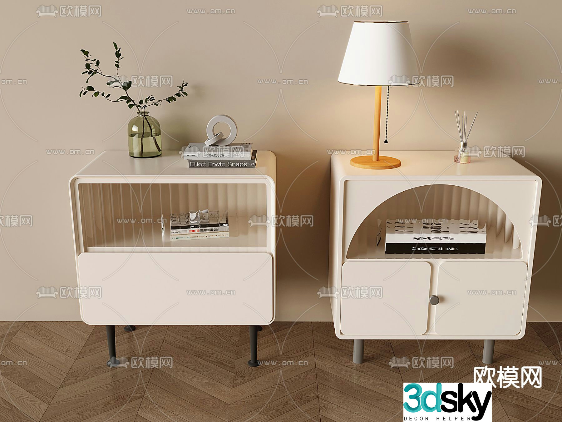 Cream style bedside table 3d model