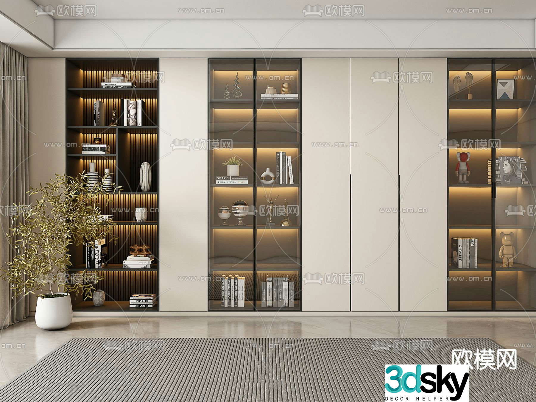 Bookcase Decorative Cabinet 3D Model