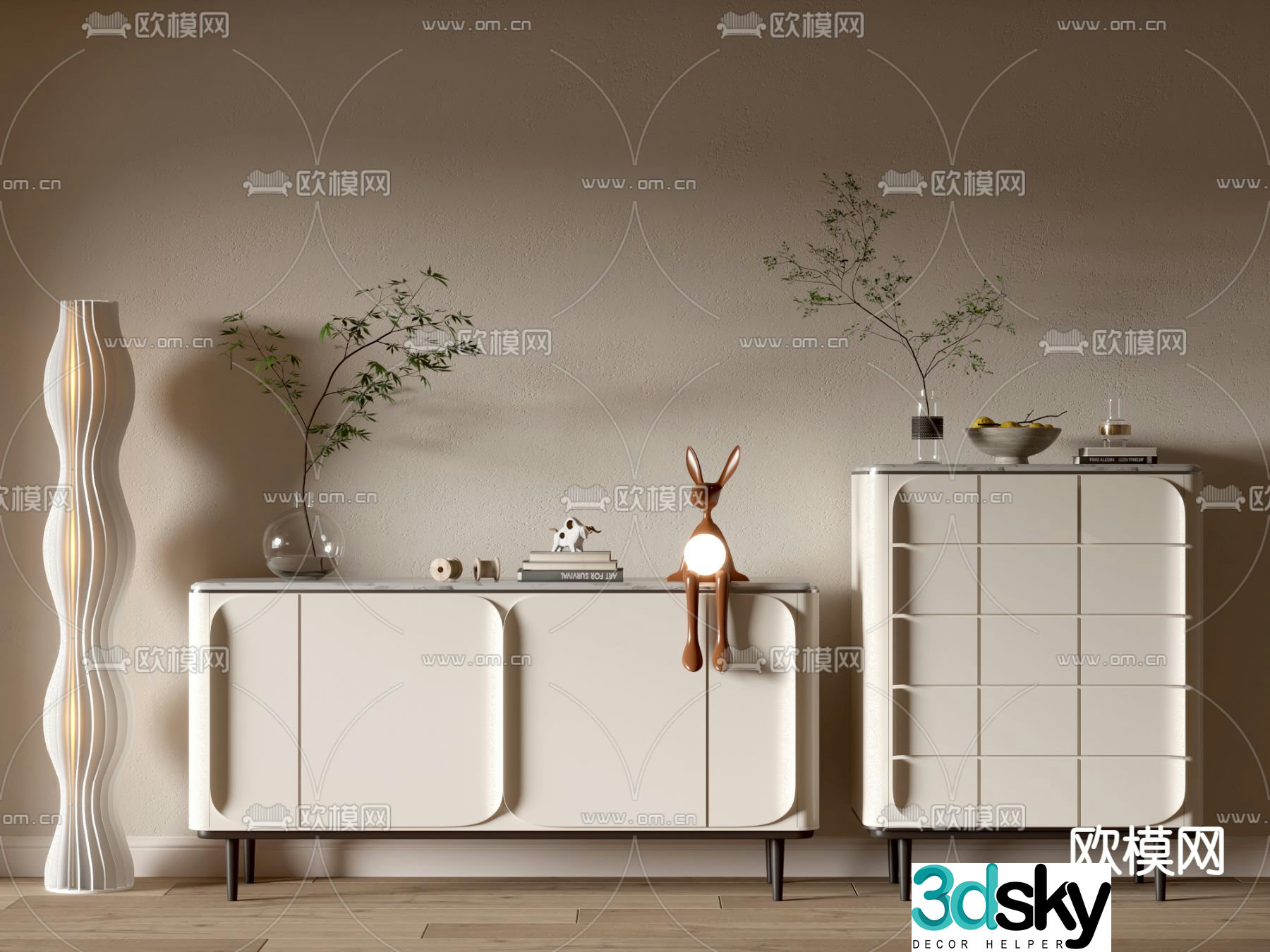 Cream style entrance cabinet Duanjing cabinet 3D model