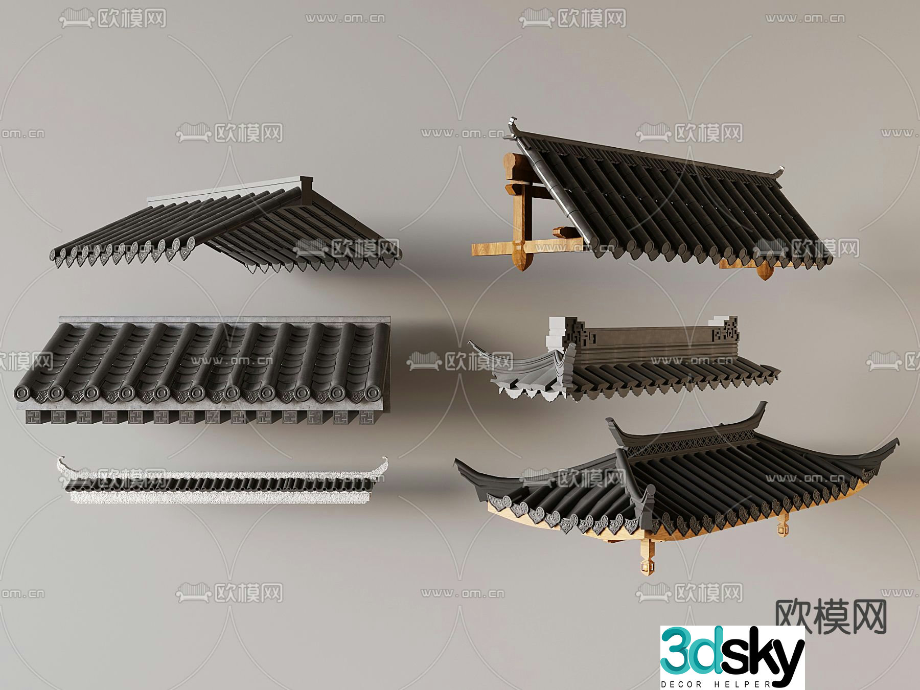 Chinese eaves roof ridge 3d model