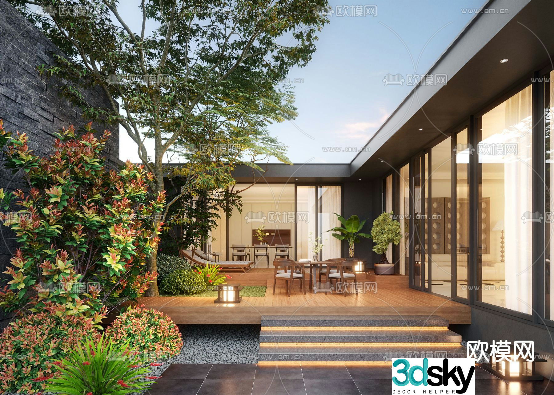 Villa courtyard courtyard landscape 3d model