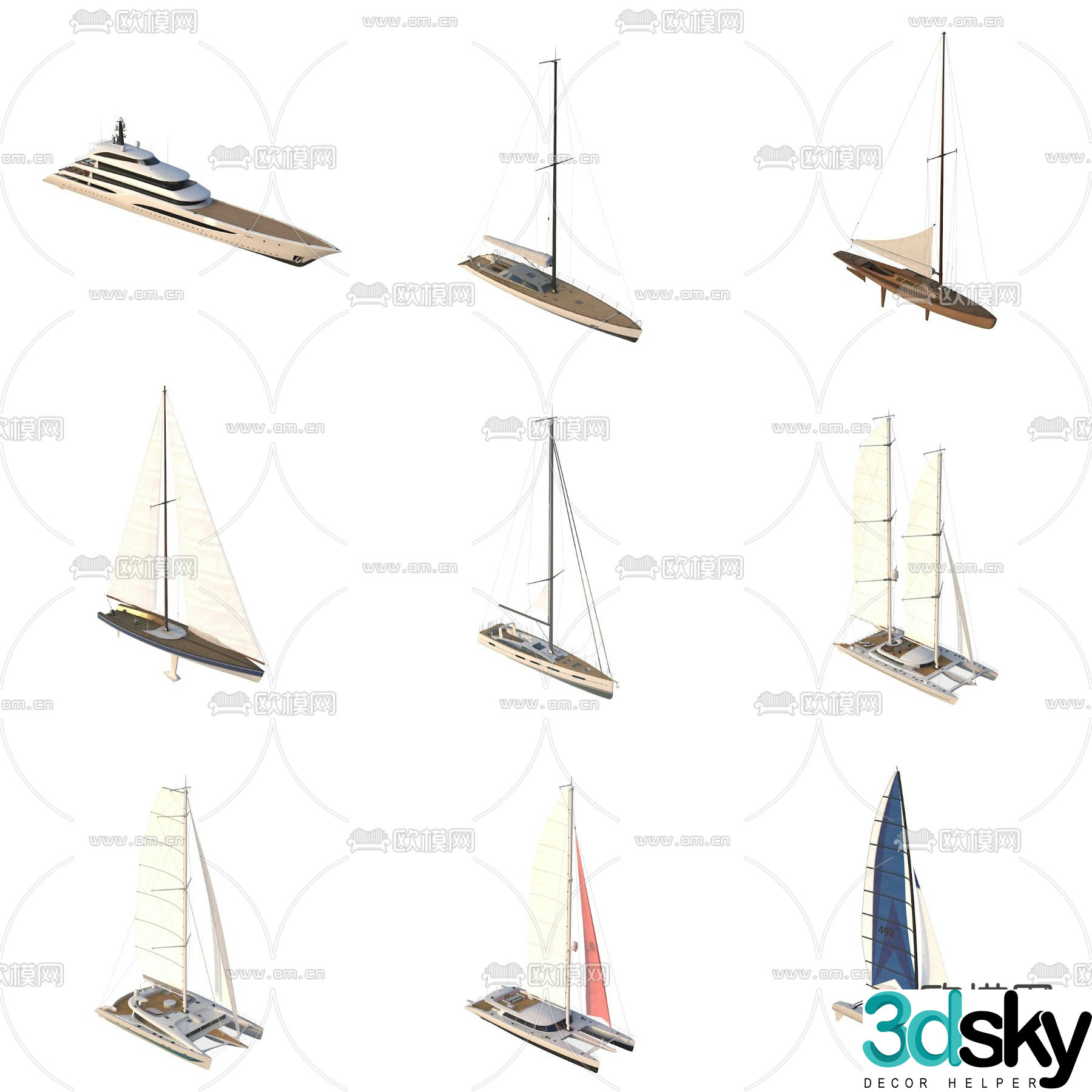 yacht speedboat cruise ship sailing ship 3d model