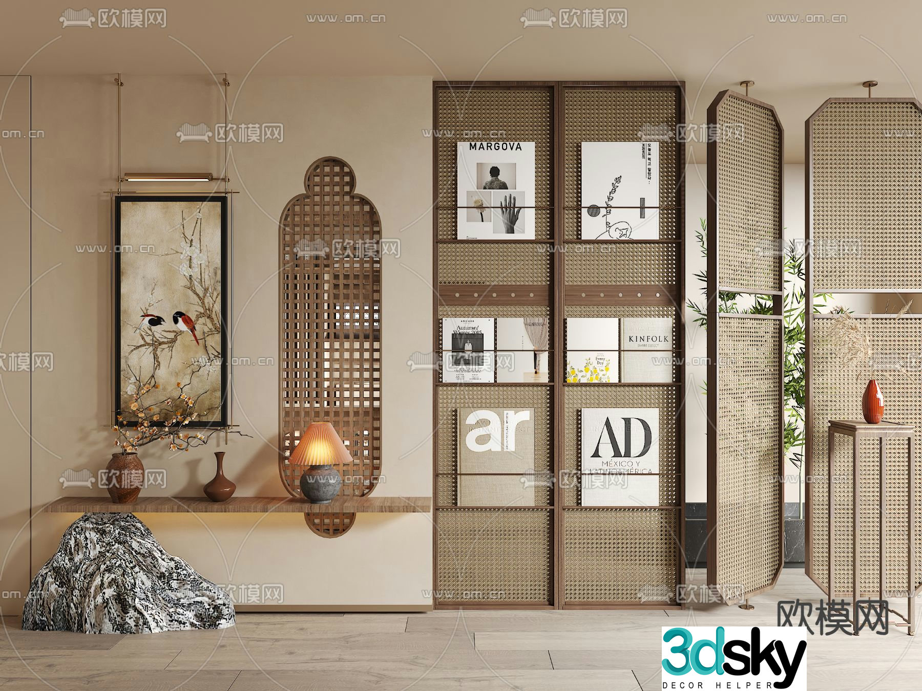 New Chinese style partition Grid partition 3D model