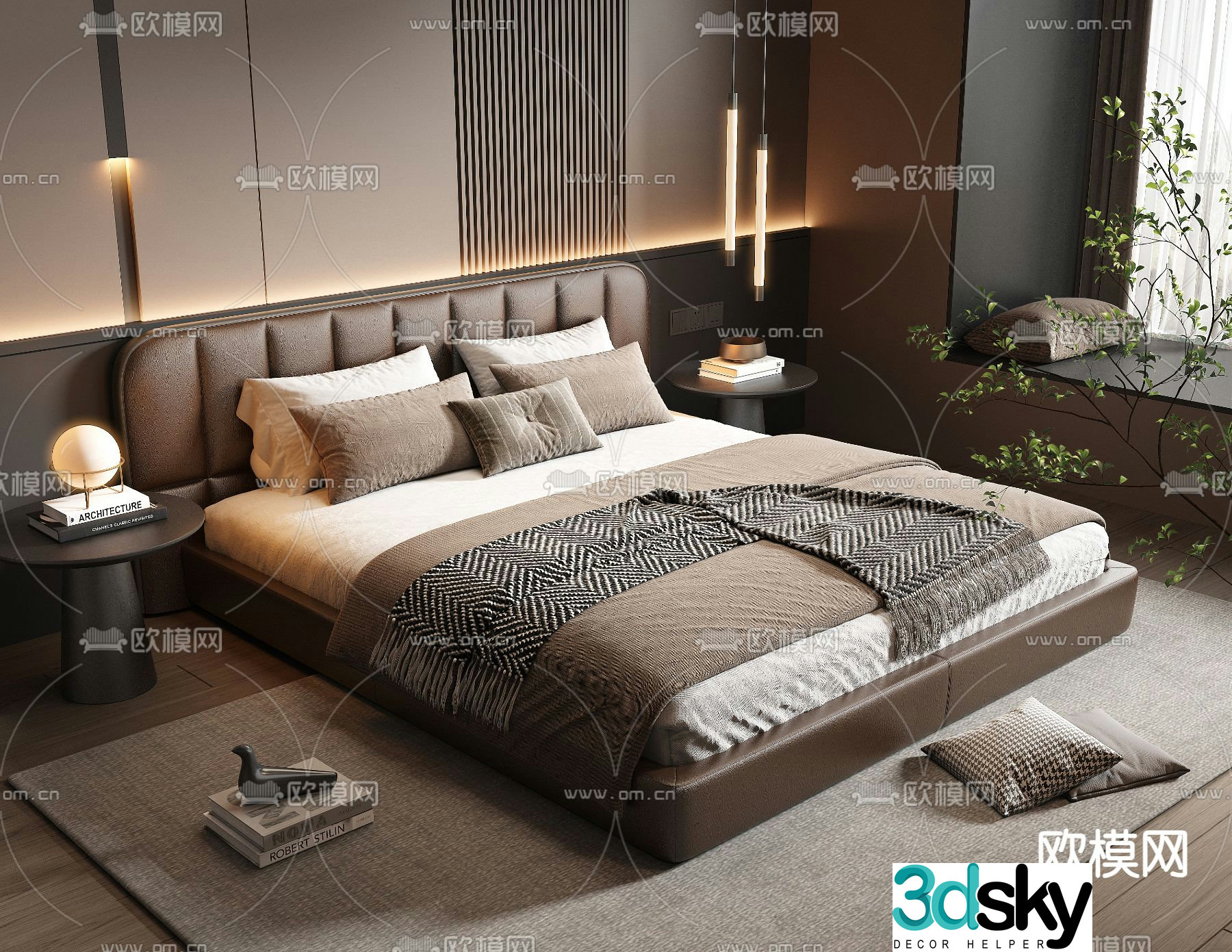 Leather double bed 3d model