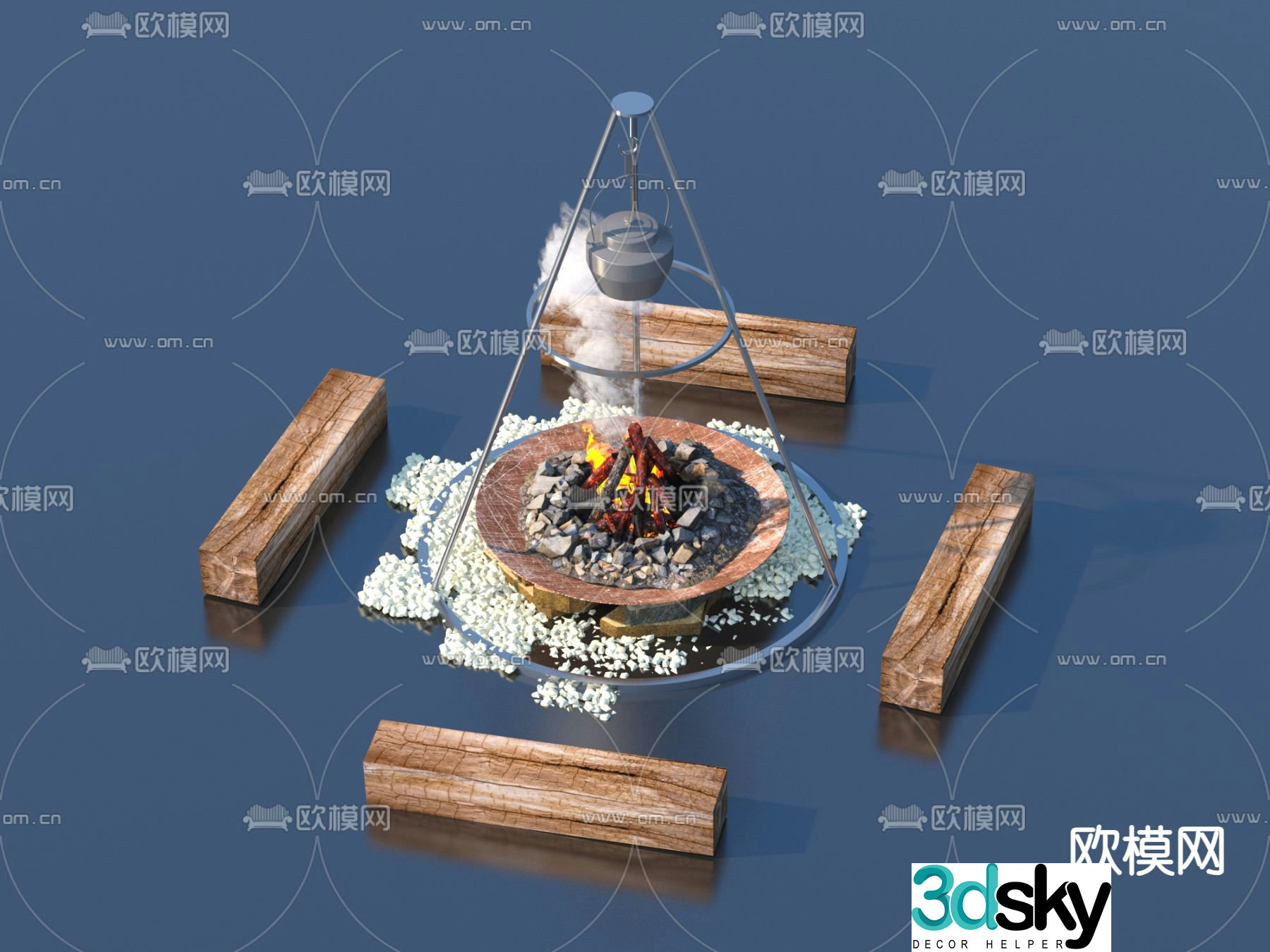 Outdoor sketch bonfire fire 3d model