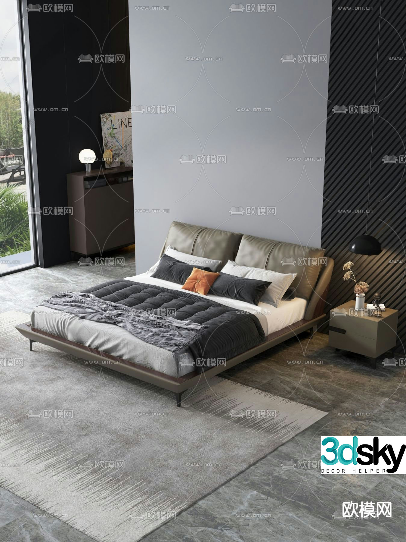 Italian double bed 3d model