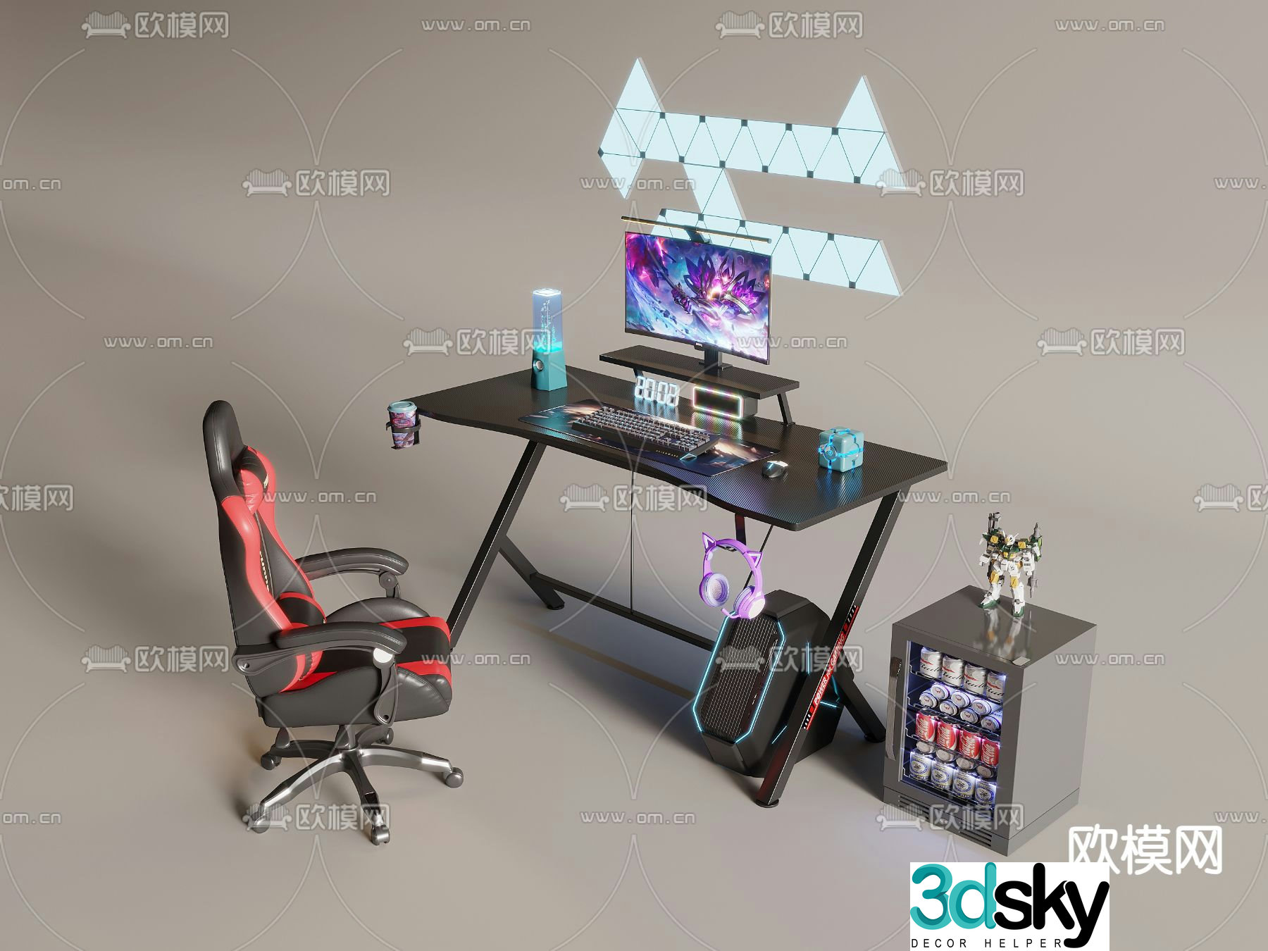 Gaming table computer equipment gaming chair 3d model