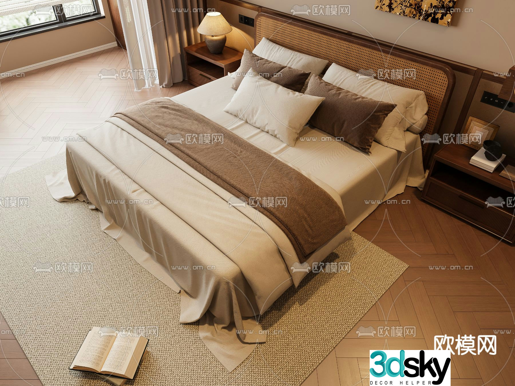 Wabi-sabi style double bed commercial bed 3d model