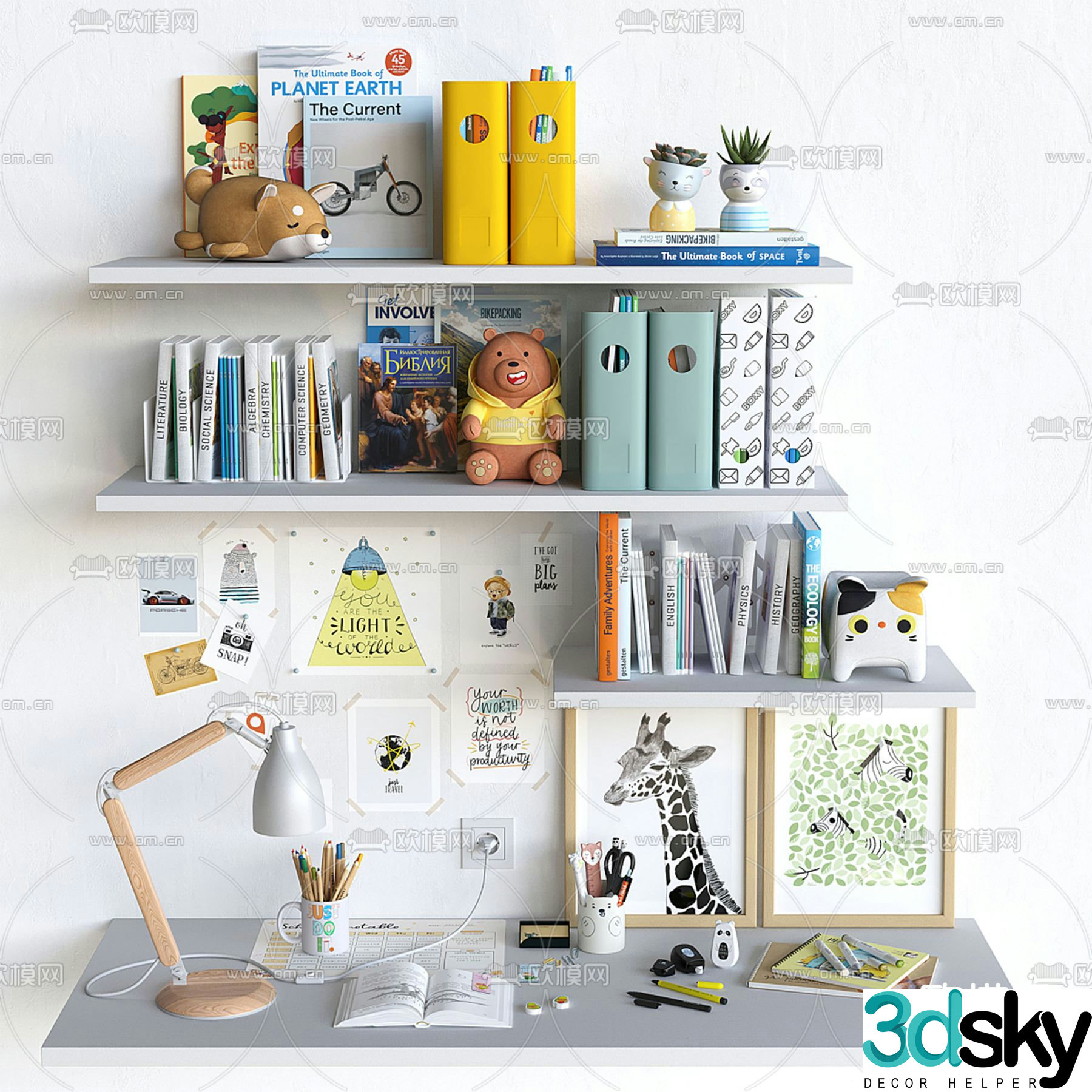 Children’s products books photo walls paintings desk lamps 3D model