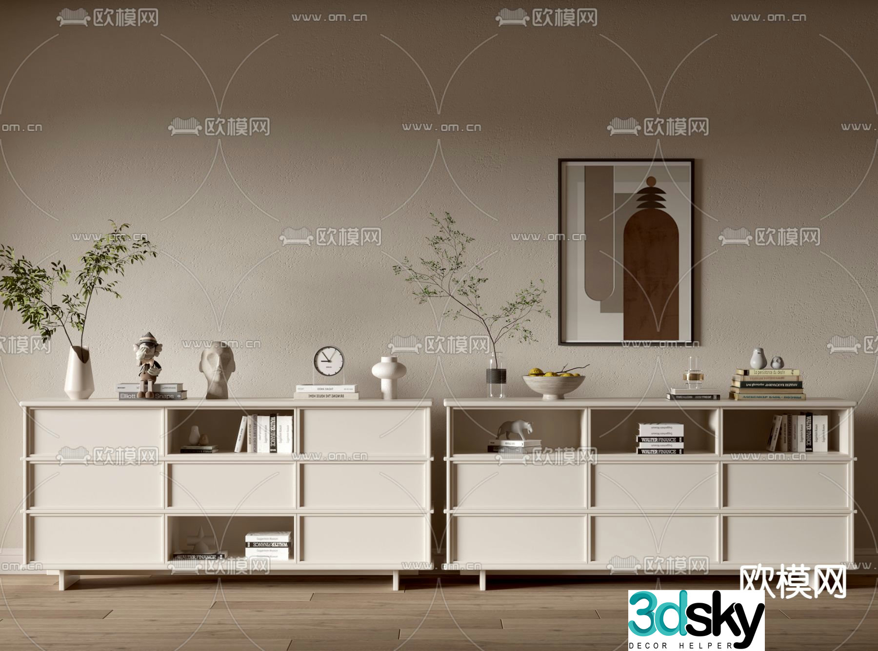 Cream style chest of drawers side cabinet 3d model
