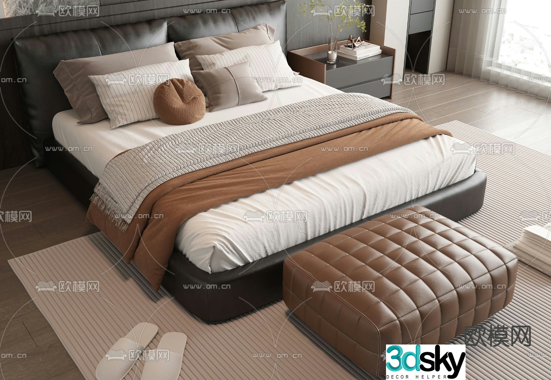 Double bed commercial bed 3d model